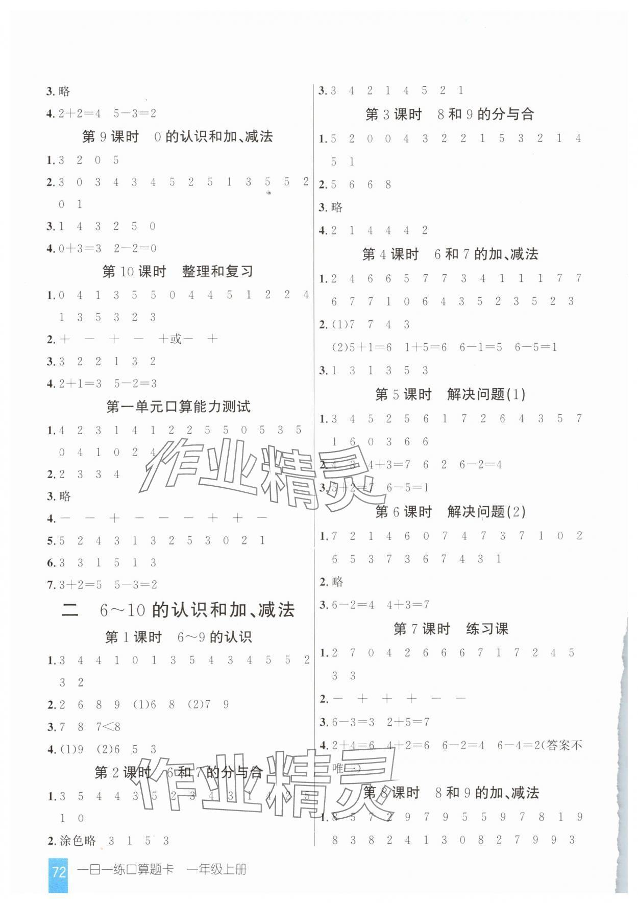 2025年1日1练口算题卡一年级上册人教版 第2页
