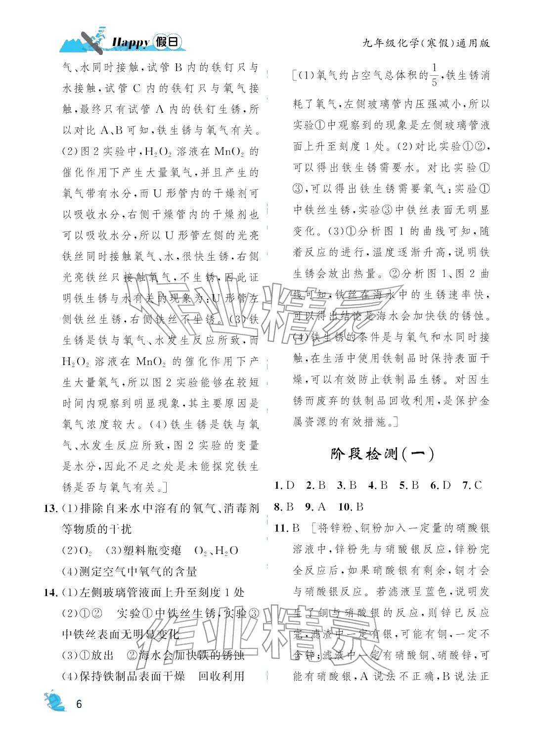 2026年寒假Happy假日九年级化学通用版&nbsp;参考答案第6页