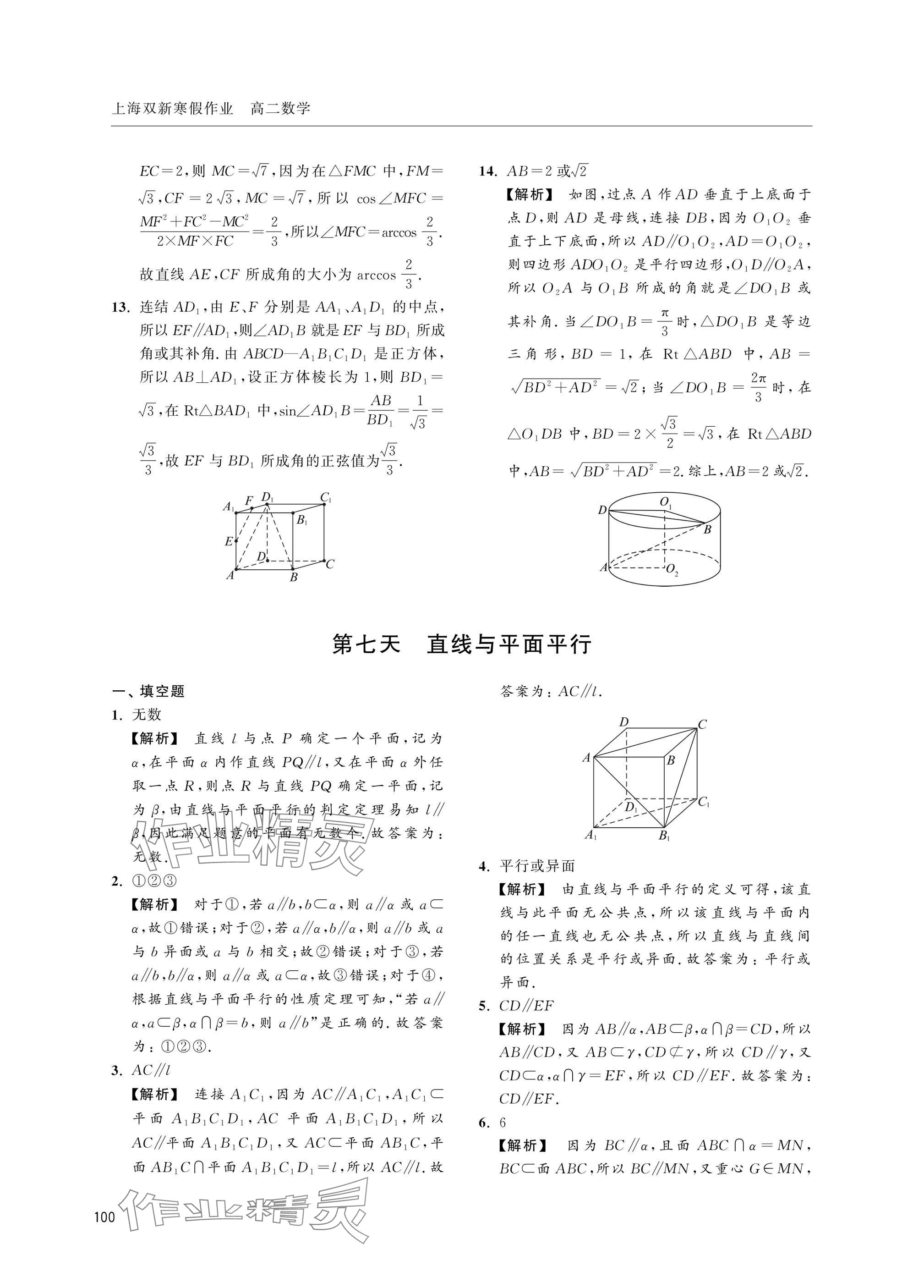 2025年上海雙新寒假作業(yè)高二數(shù)學(xué)滬教版 參考答案第12頁(yè)