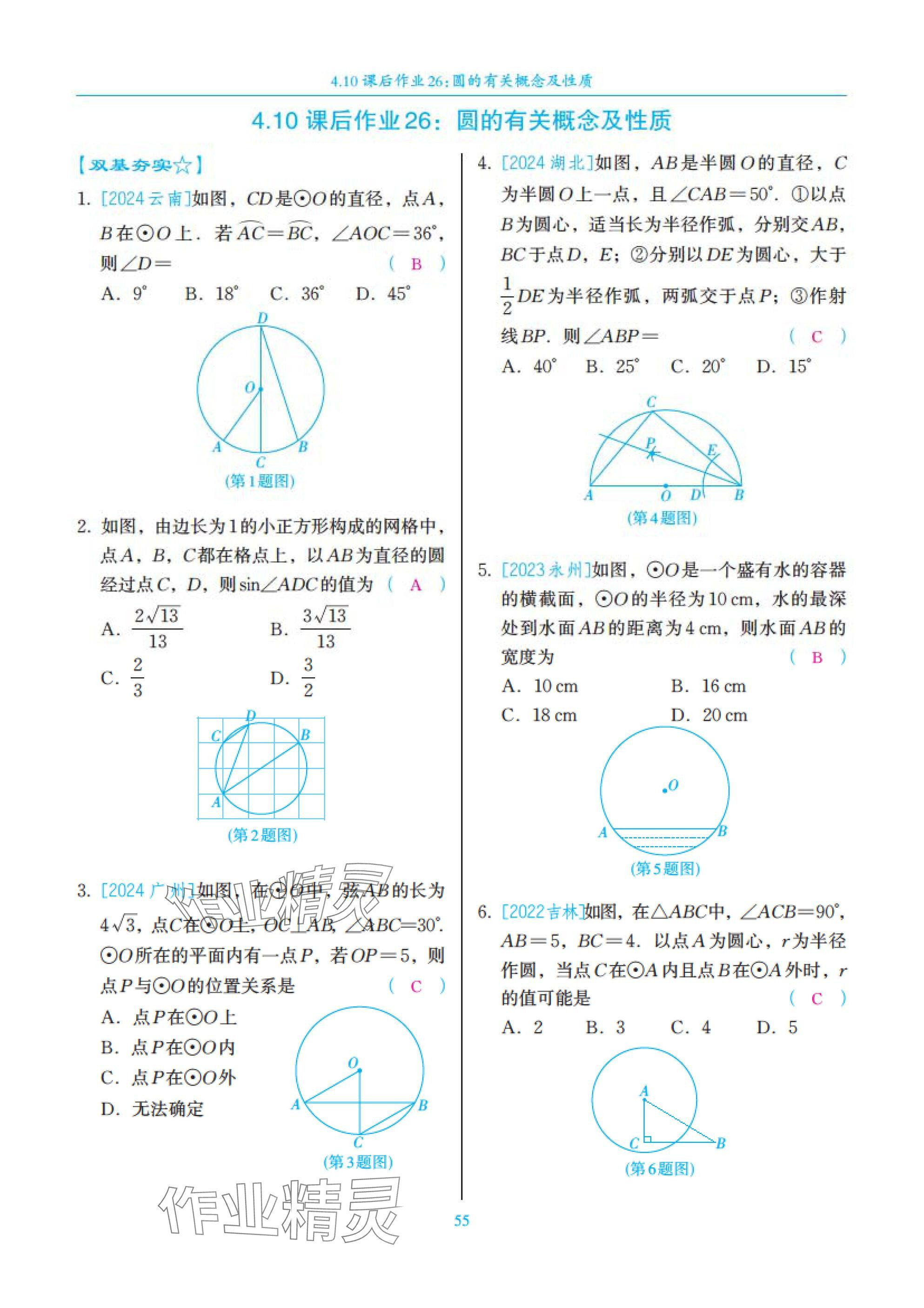 2025年中考复习一本全数学北师大版深圳专版&nbsp;参考答案第55页