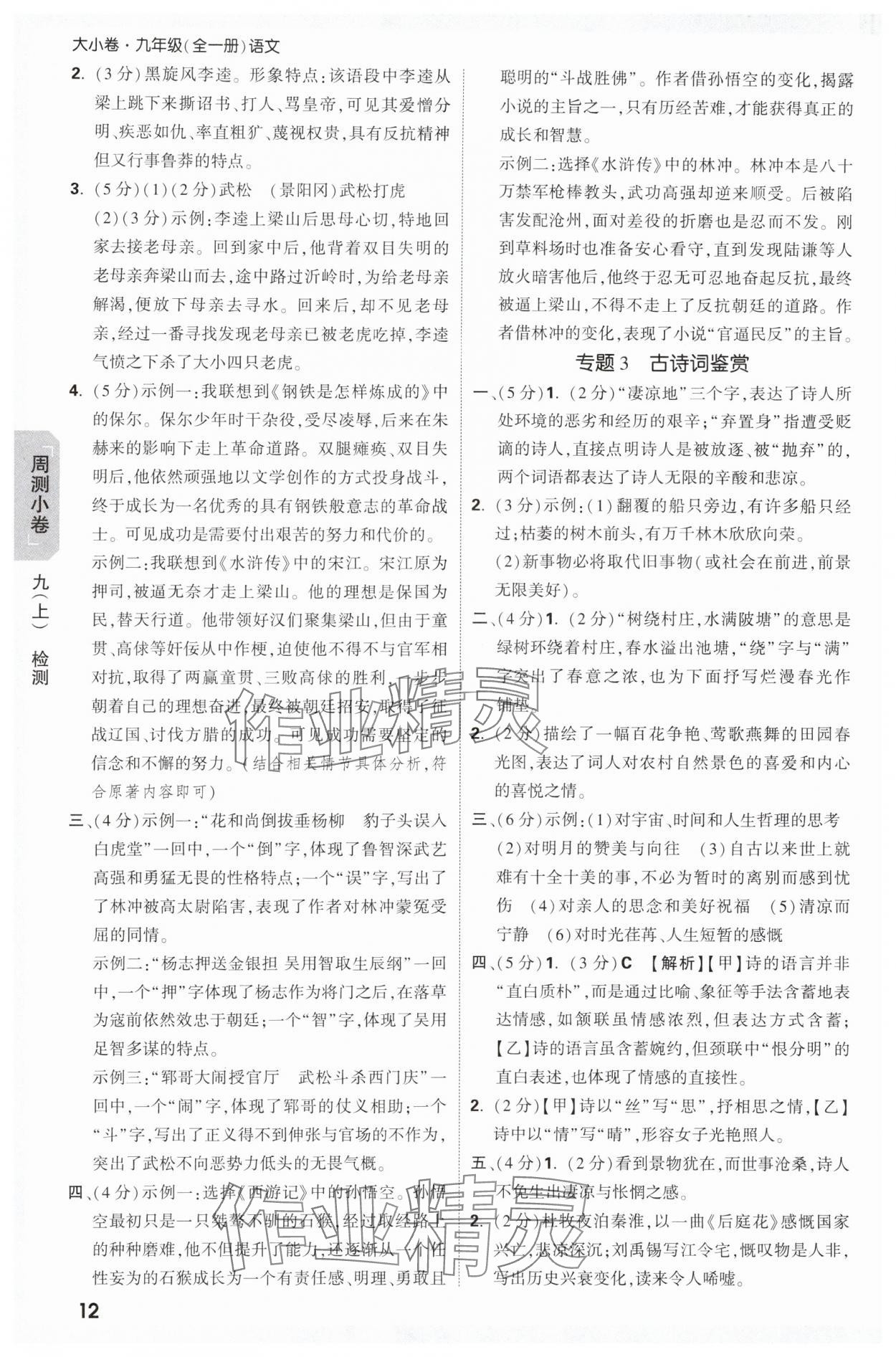 2025年萬唯中考大小卷九年級語文全一冊人教版 參考答案第12頁