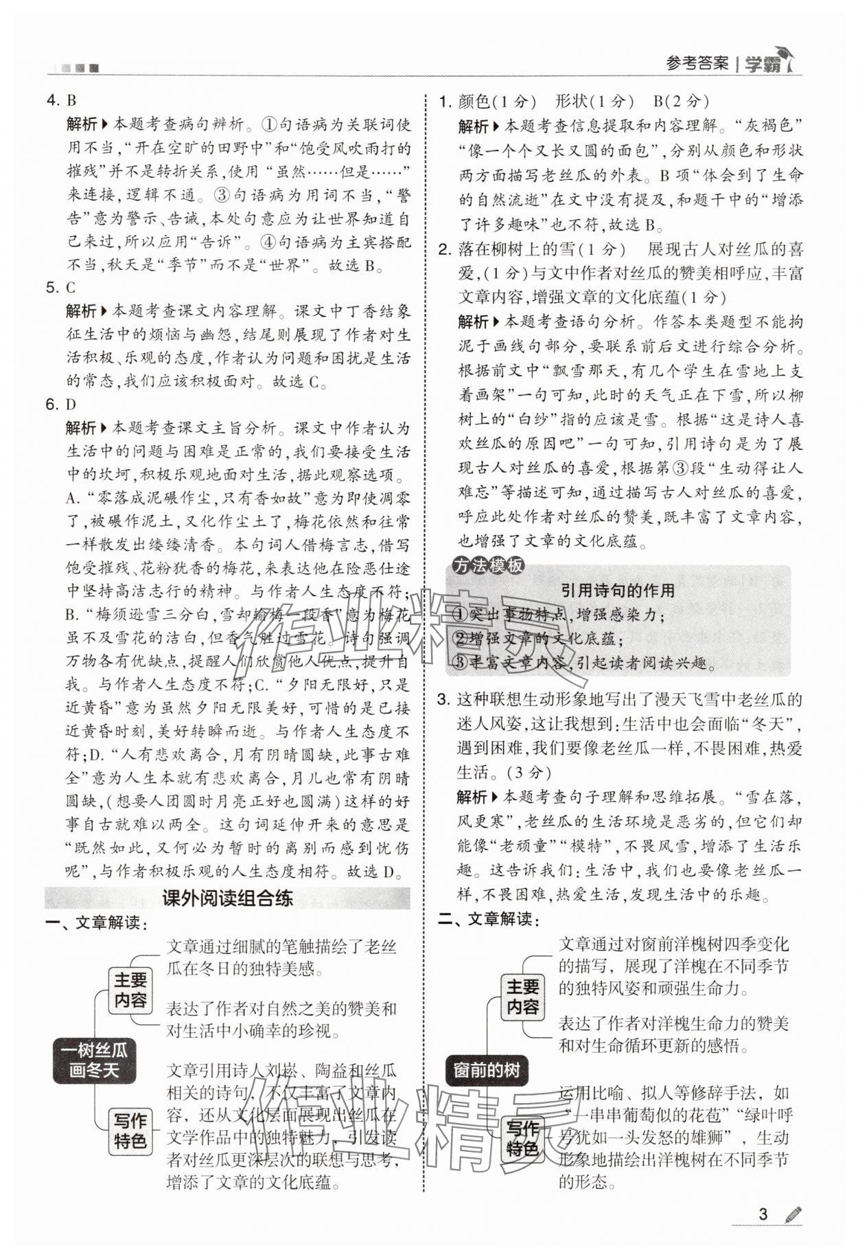 2025年學霸甘肅少年兒童出版社六年級語文上冊人教版&nbsp;參考答案第3頁