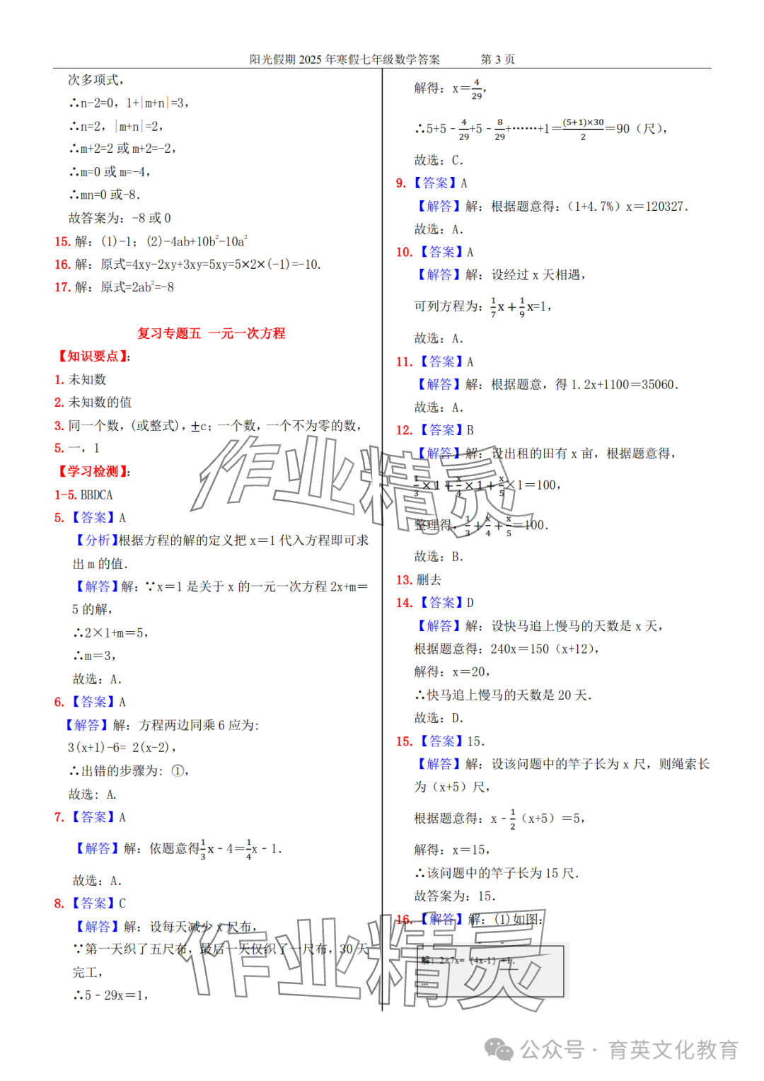 2025年領跑新學期寒假培優(yōu)銜接七年級&nbsp;參考答案第19頁