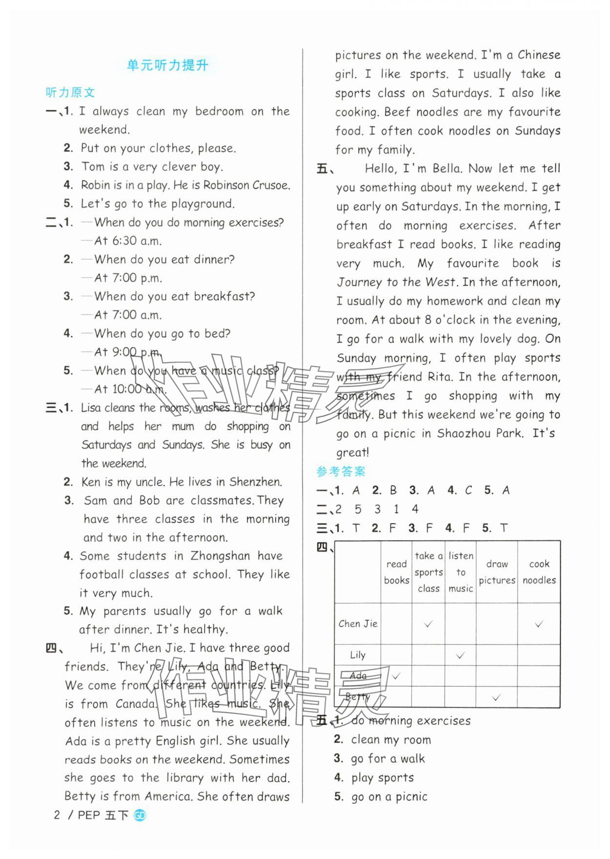 2025年陽光同學(xué)課時(shí)優(yōu)化作業(yè)五年級英語下冊人教版廣東專版 參考答案第2頁