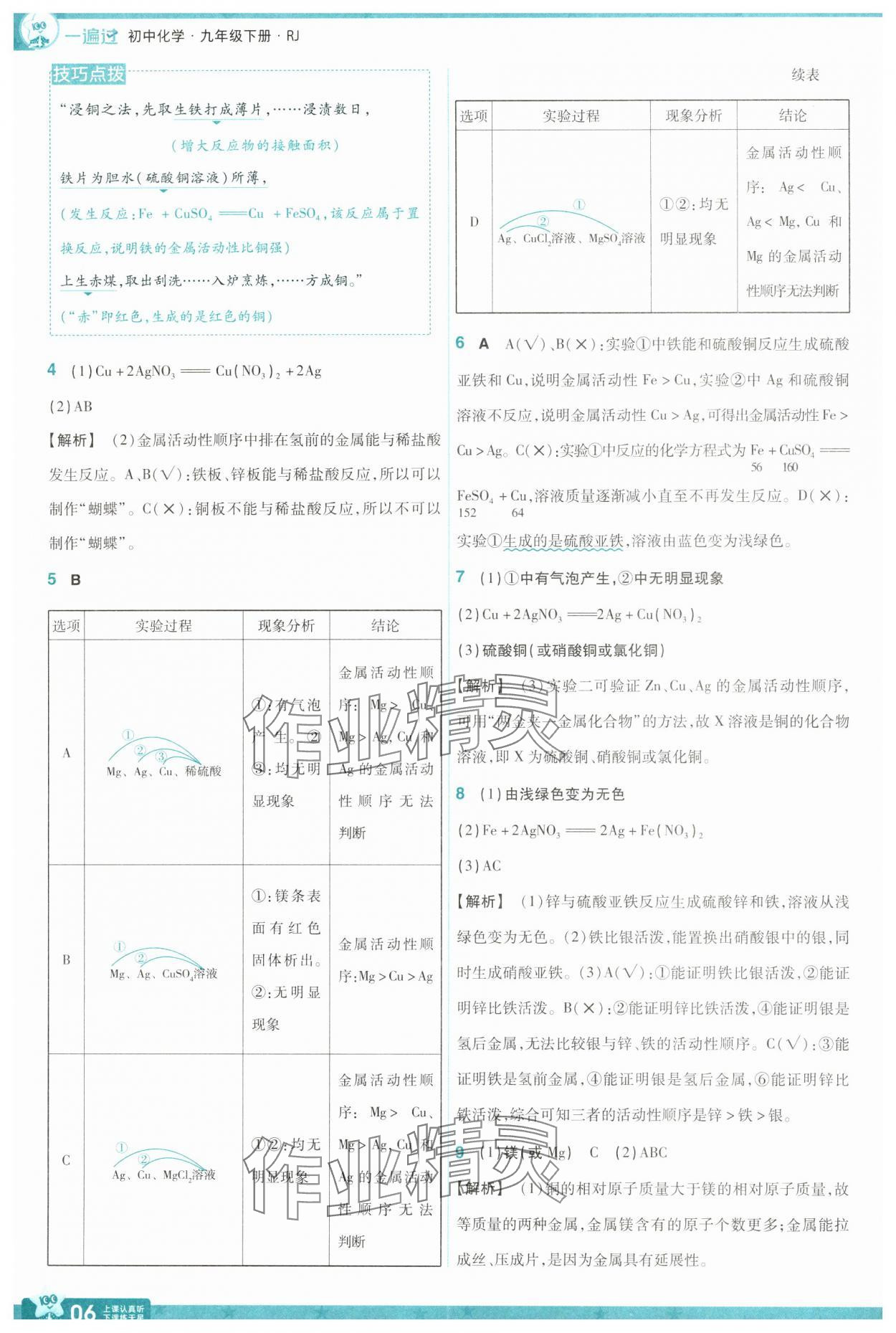 2025年一遍過(guò)九年級(jí)化學(xué)下冊(cè)人教版 參考答案第6頁(yè)