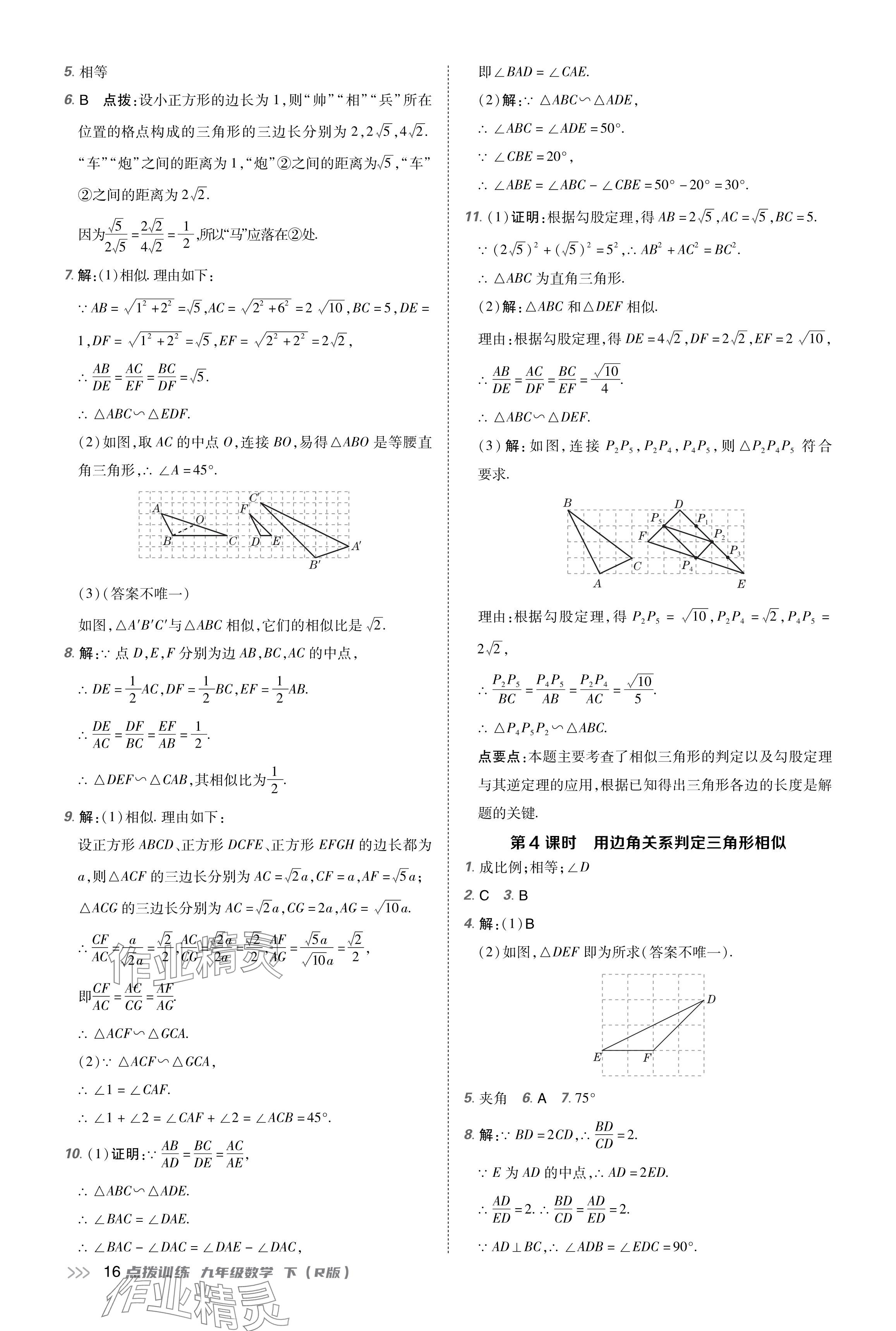 2024年点拨训练九年级数学下册人教版 参考答案第16页