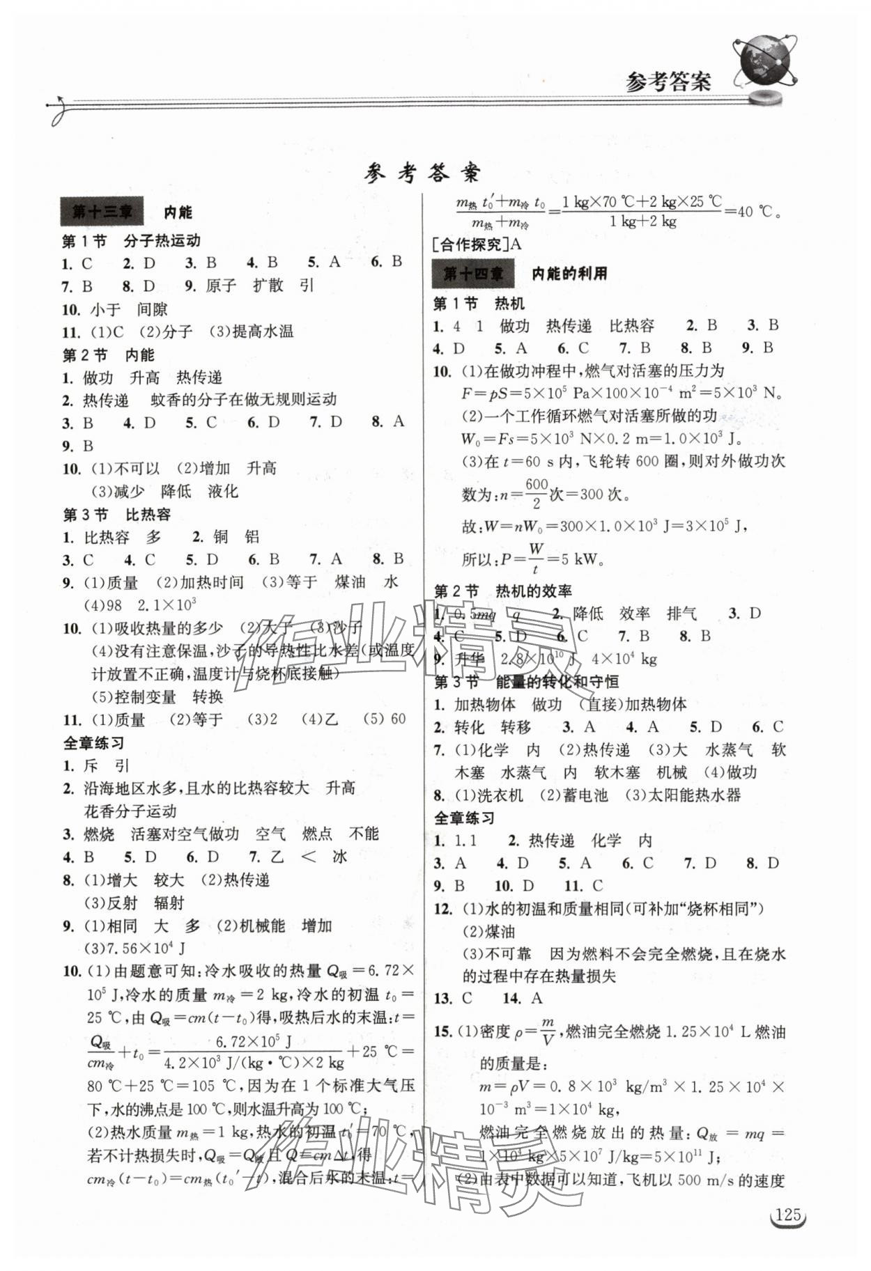 2024年長江作業(yè)本同步練習(xí)冊九年級物理上冊人教版 第1頁