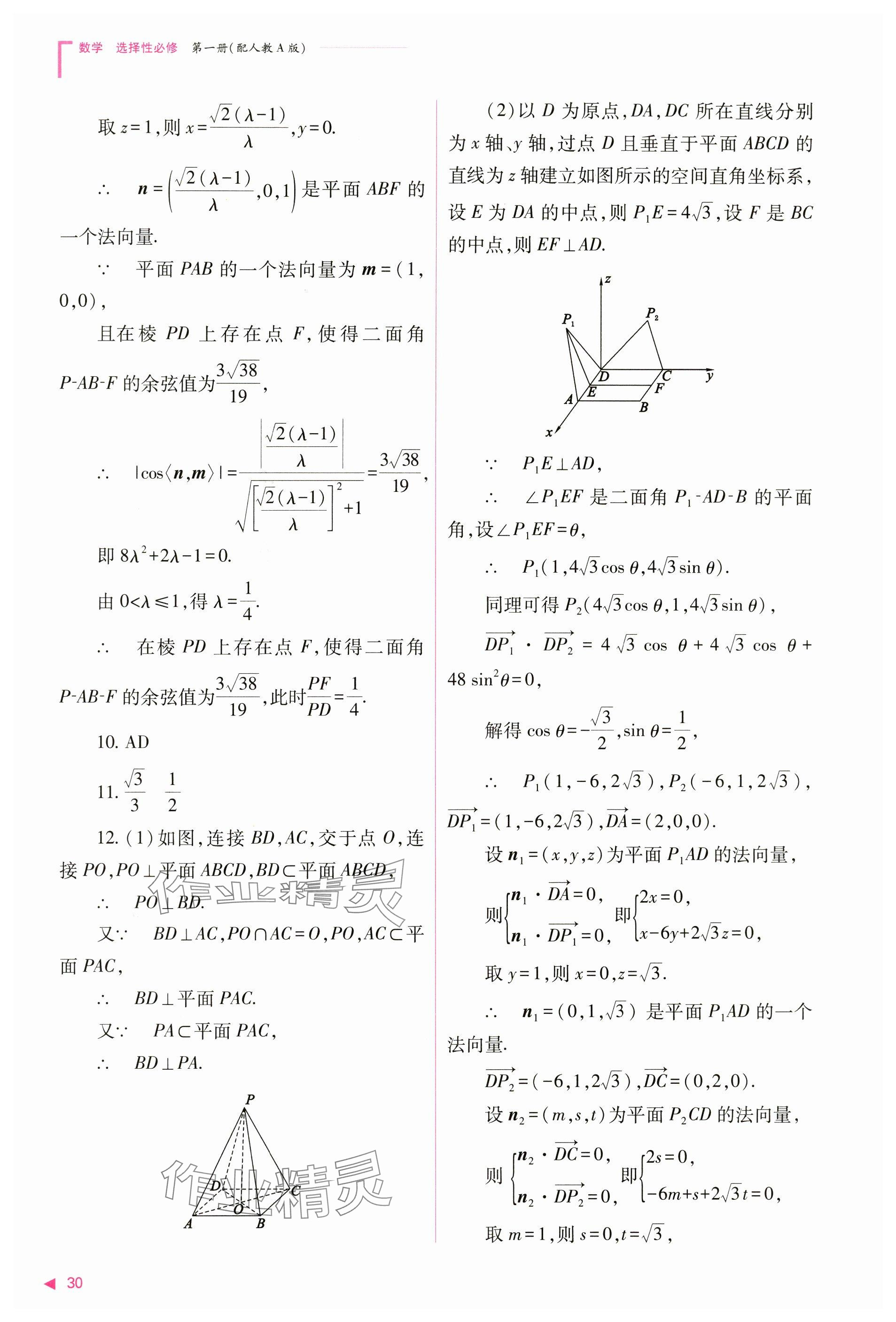 2024年普通高中新课程同步练习册高中数学选择性必修第一册人教版 参考答案第30页