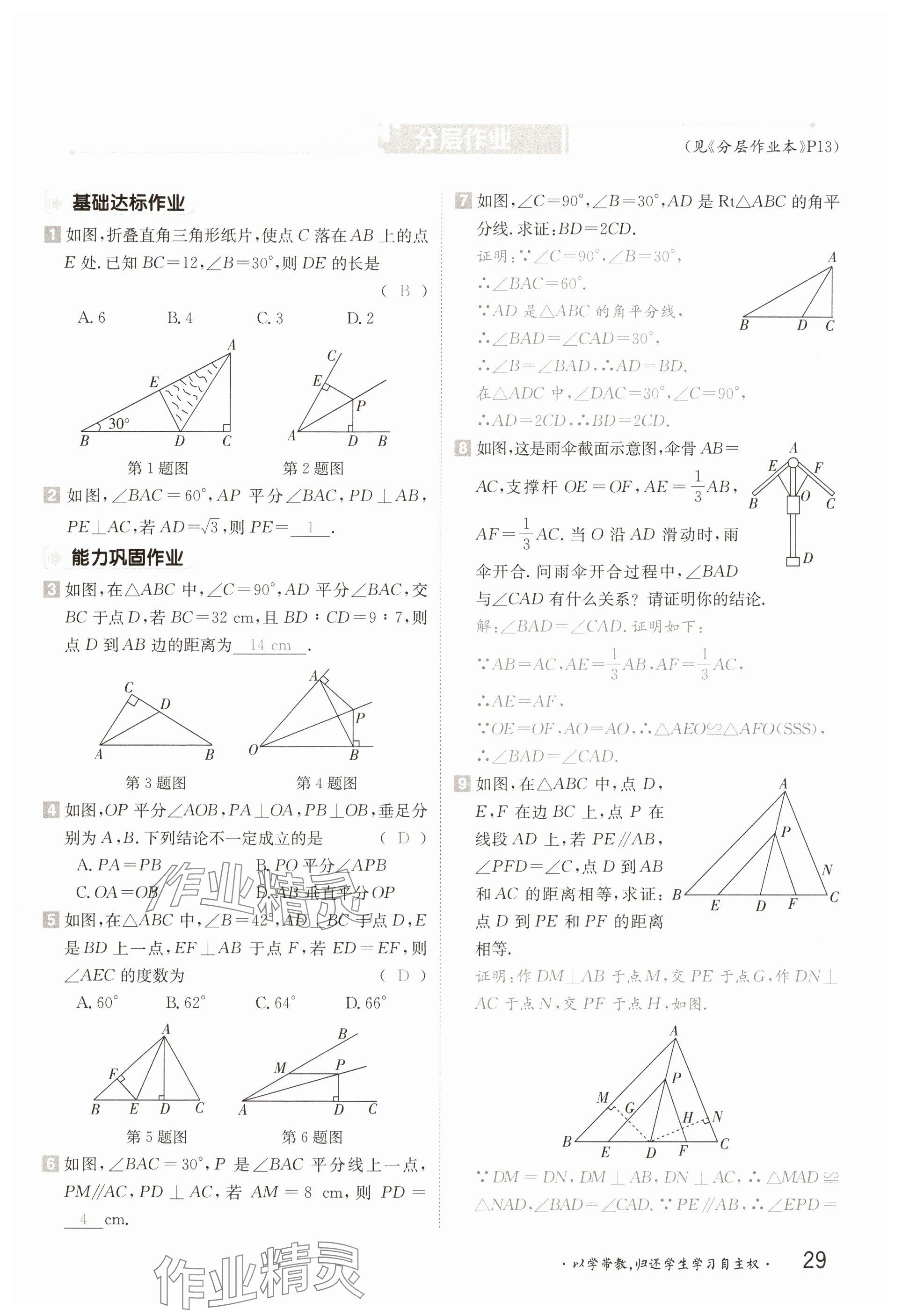 2025年金太陽導學案八年級數學下冊北師大版 參考答案第29頁