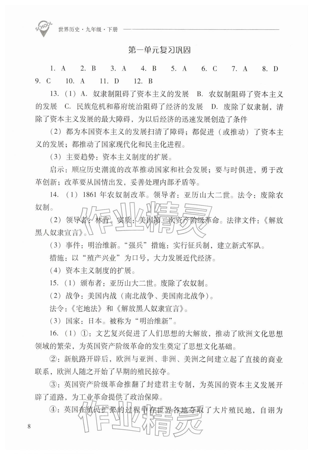 2026年新课程问题解决导学方案九年级历史下册人教版&nbsp;第8页