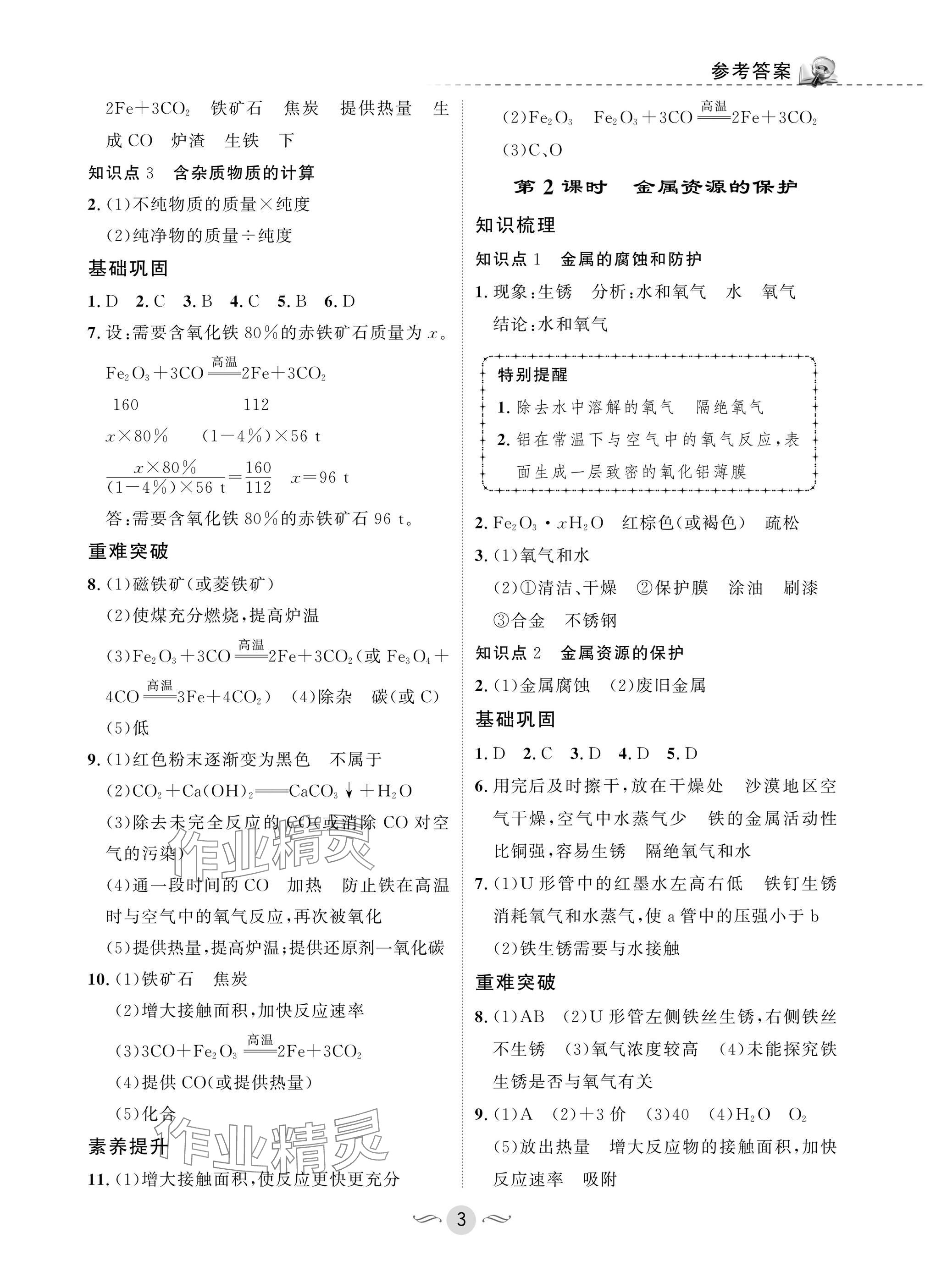 2025年配套綜合練習(xí)甘肅九年級化學(xué)下冊人教版 參考答案第3頁