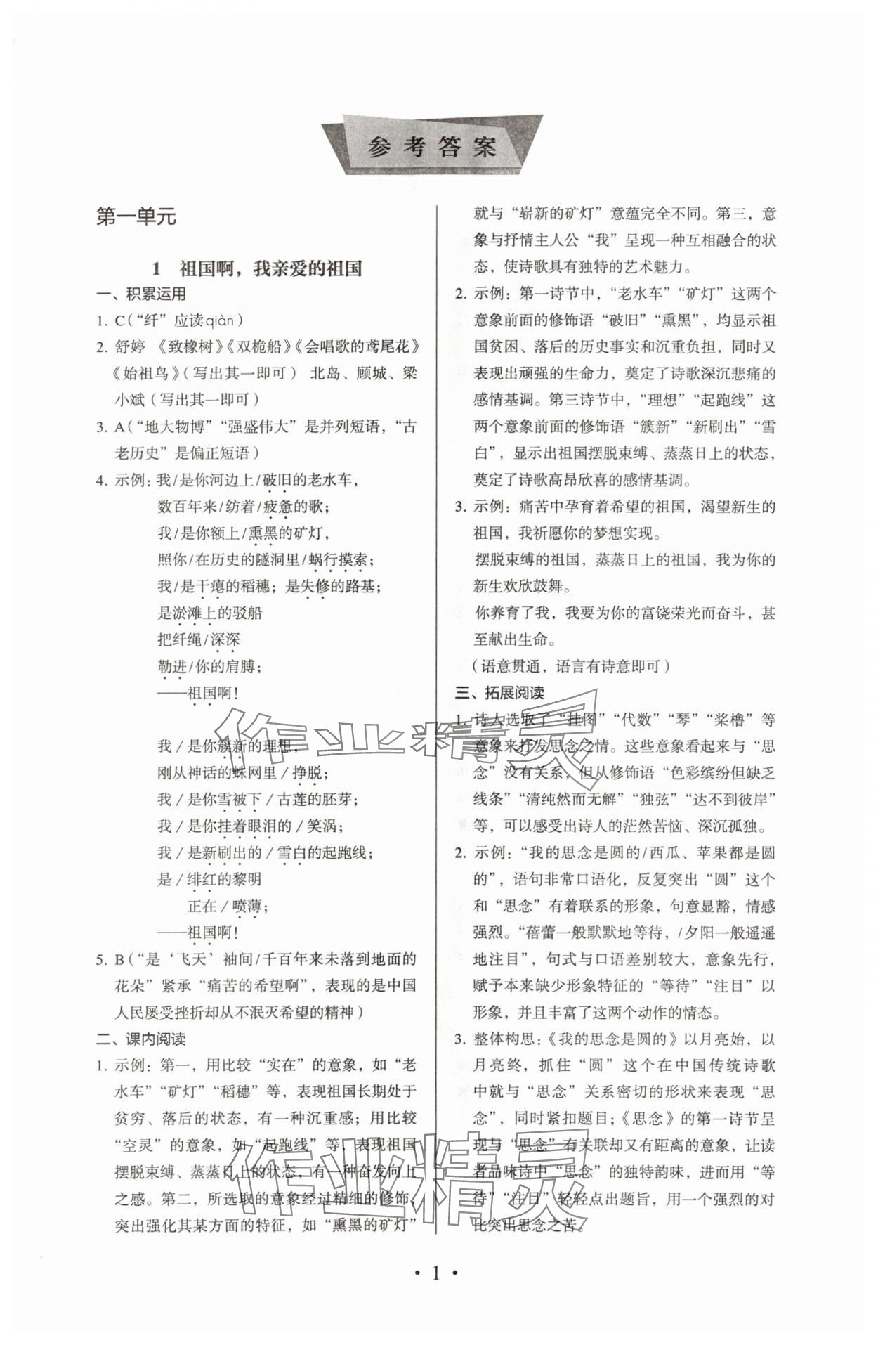 2024年人教金学典同步解析与测评九年级语文下册人教版 参考答案第1页