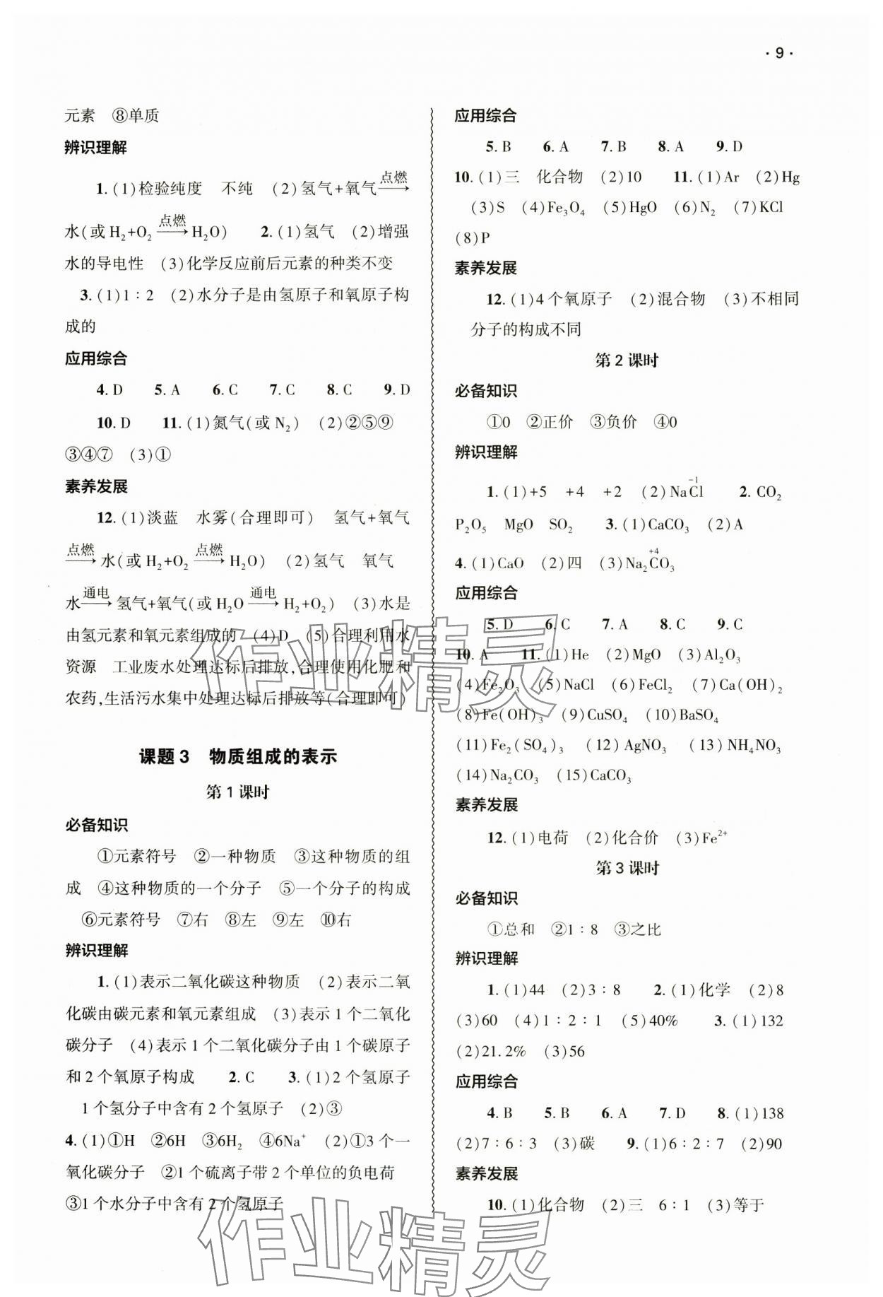 2024年基礎(chǔ)訓(xùn)練大象出版社九年級化學(xué)全一冊人教版 參考答案第9頁