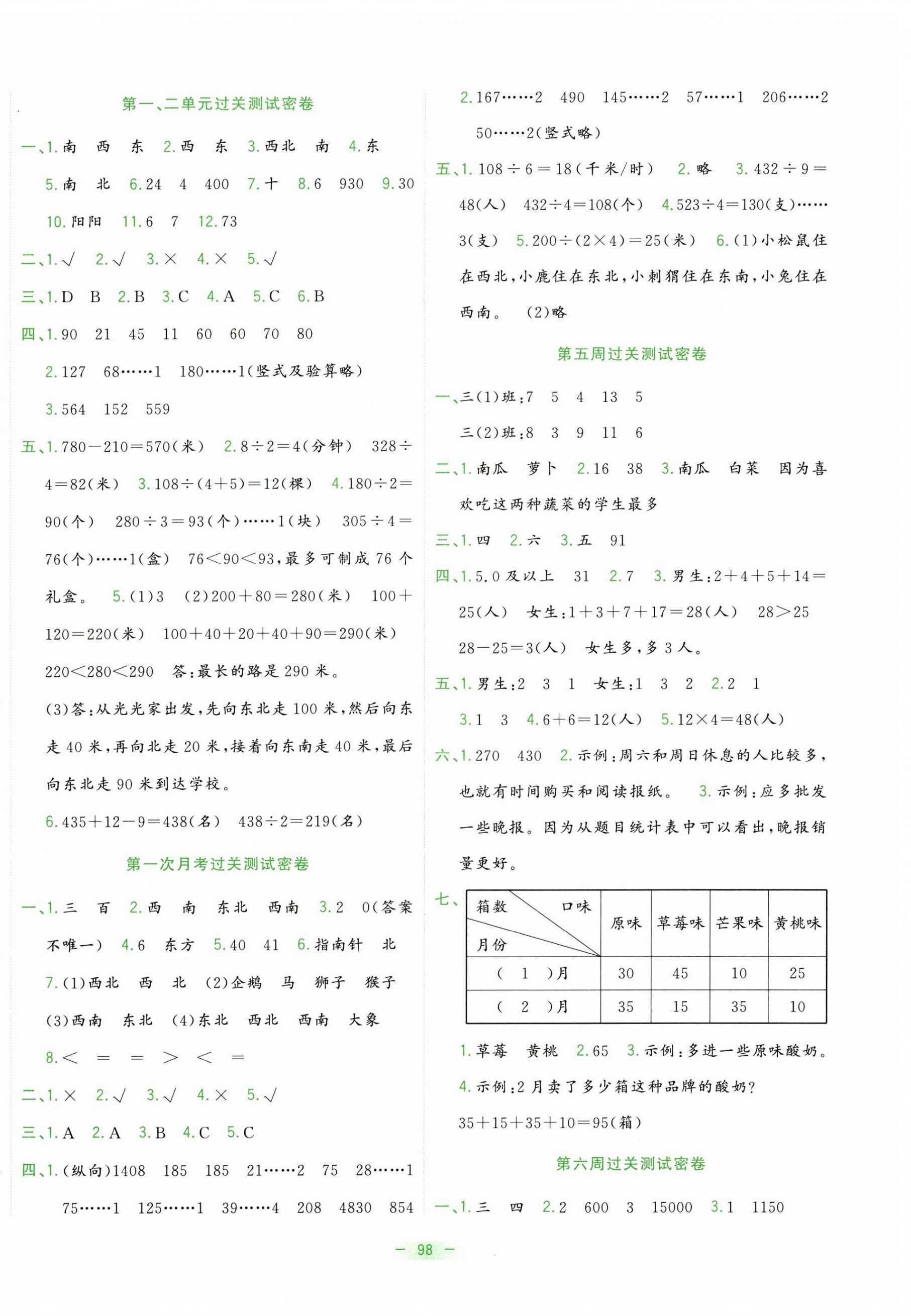 2025年金卷王名校大试卷三年级数学下册人教版 参考答案第2页