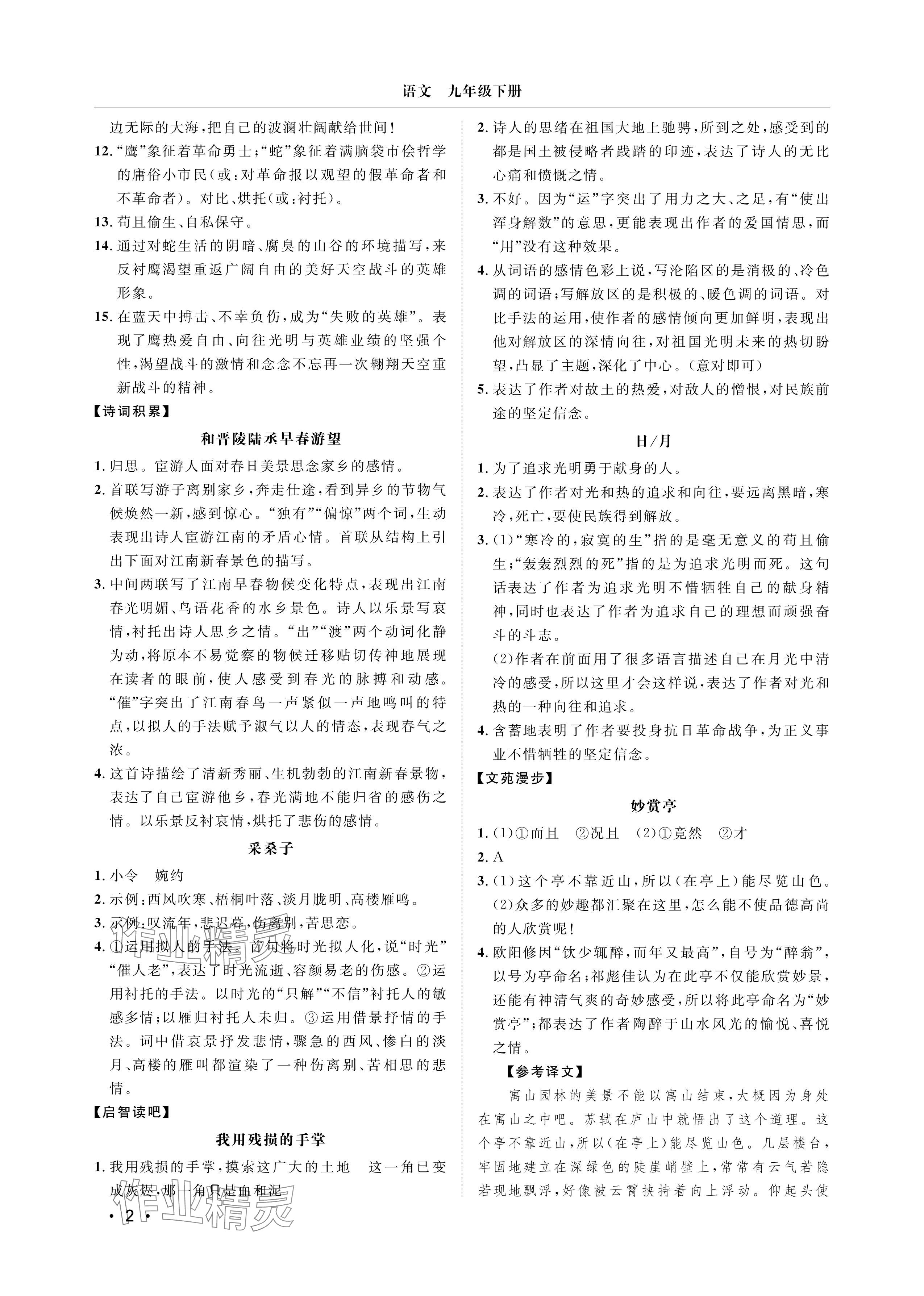 2025年行知天下九年级语文下册人教版 参考答案第2页