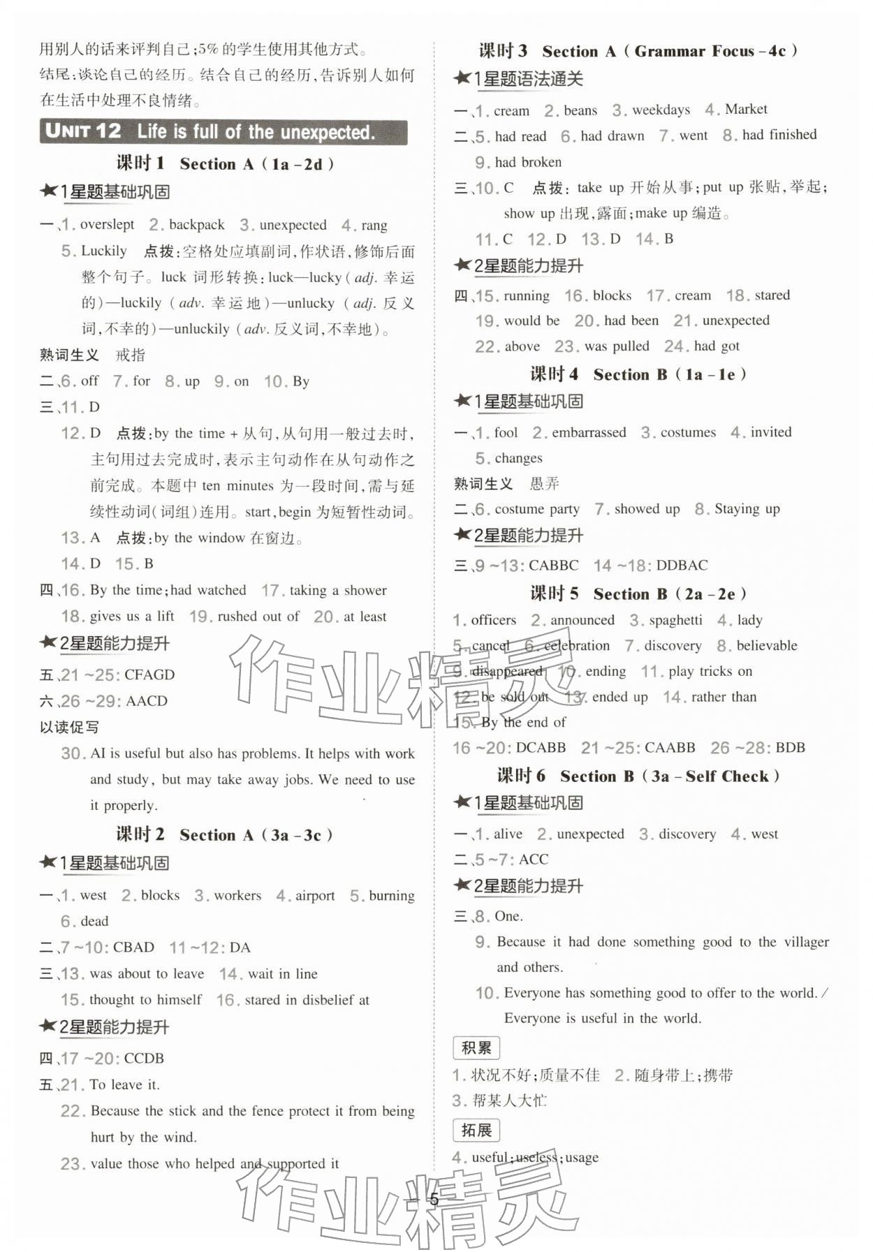 2026年点拨训练九年级英语下册人教版安徽专版&nbsp;参考答案第5页
