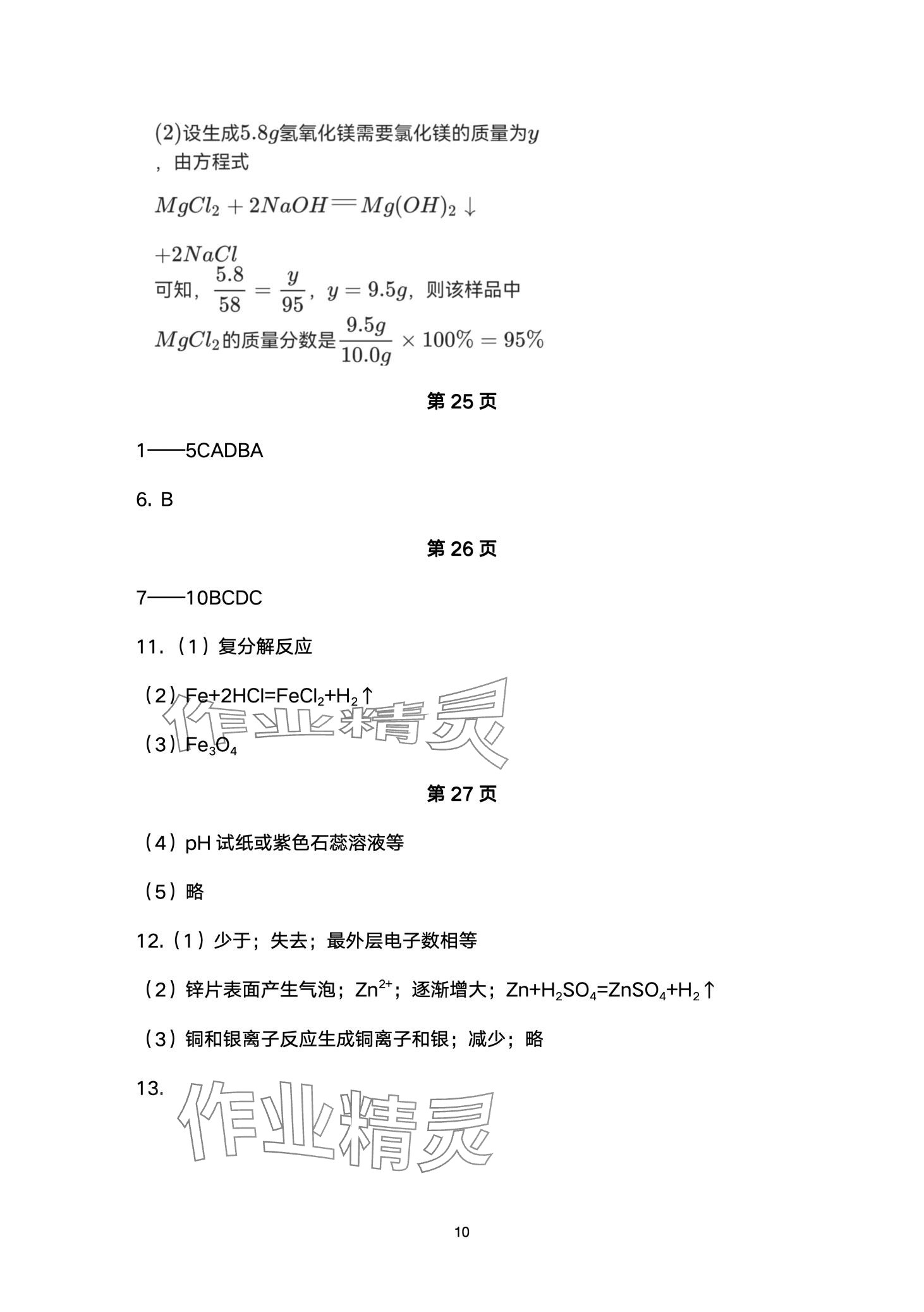 2024年同步練習(xí)冊(cè)配套檢測(cè)卷九年級(jí)化學(xué)下冊(cè)魯教版煙臺(tái)專版五四制 第10頁(yè)