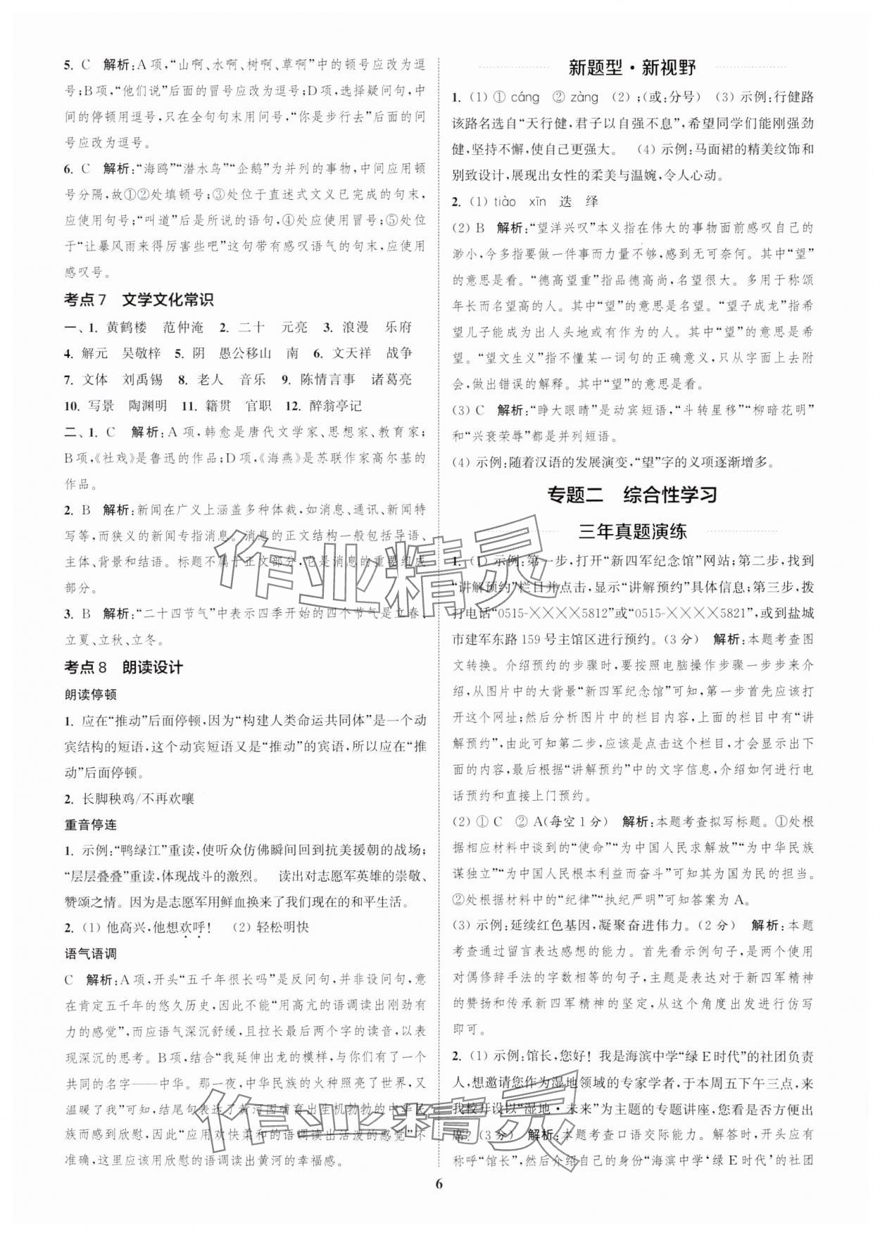 2025年通城1典中考复习方略语文盐城专用 参考答案第5页