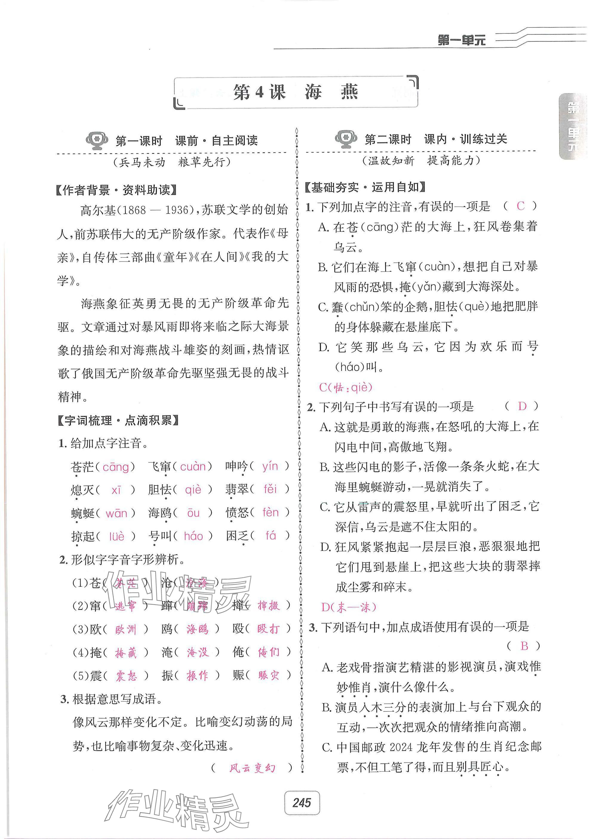2025年名校金典課堂九年級語文全一冊下人教版成都專版 參考答案第19頁