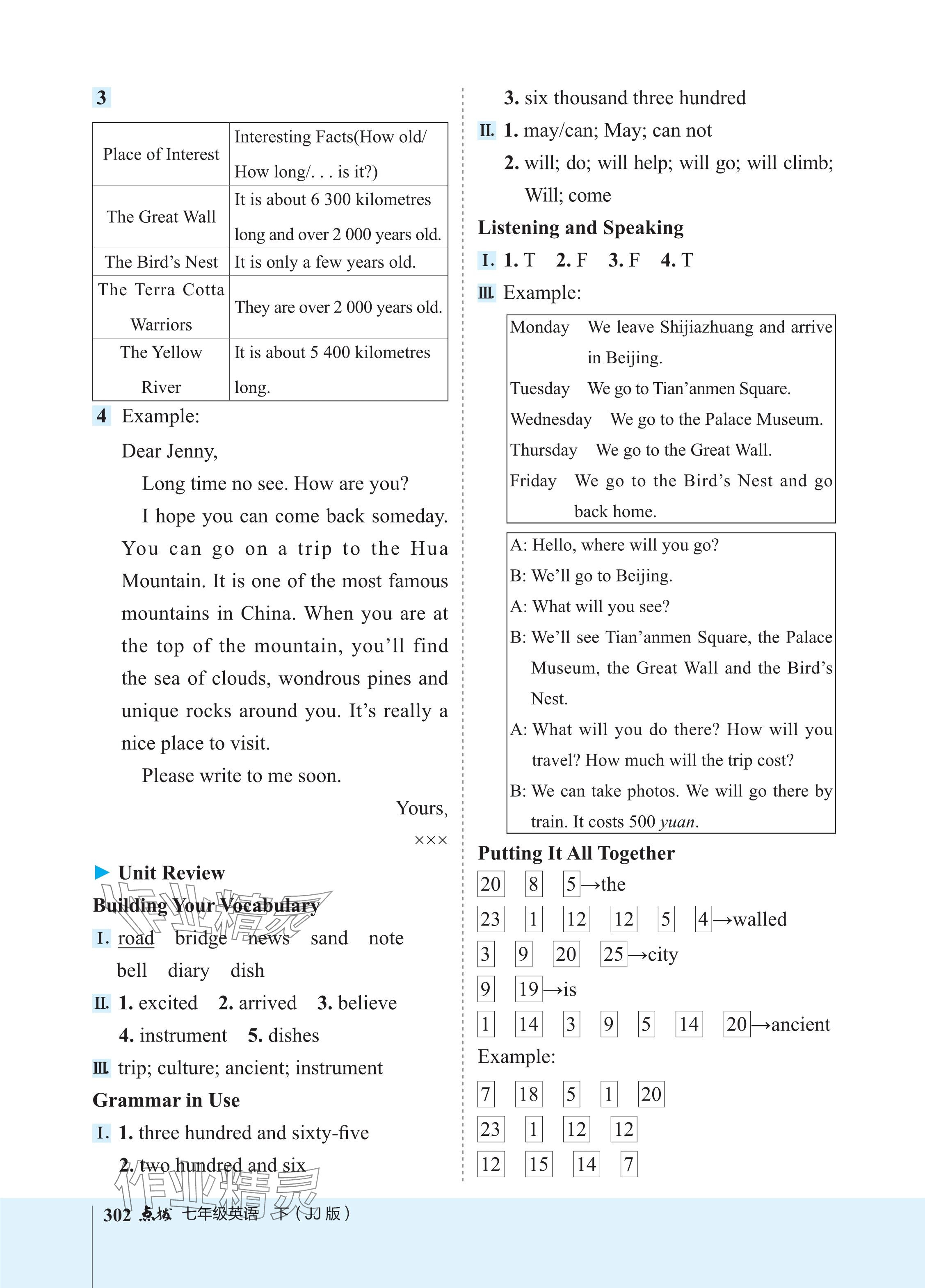 2024年特高級教師點撥七年級英語下冊冀教版 參考答案第3頁