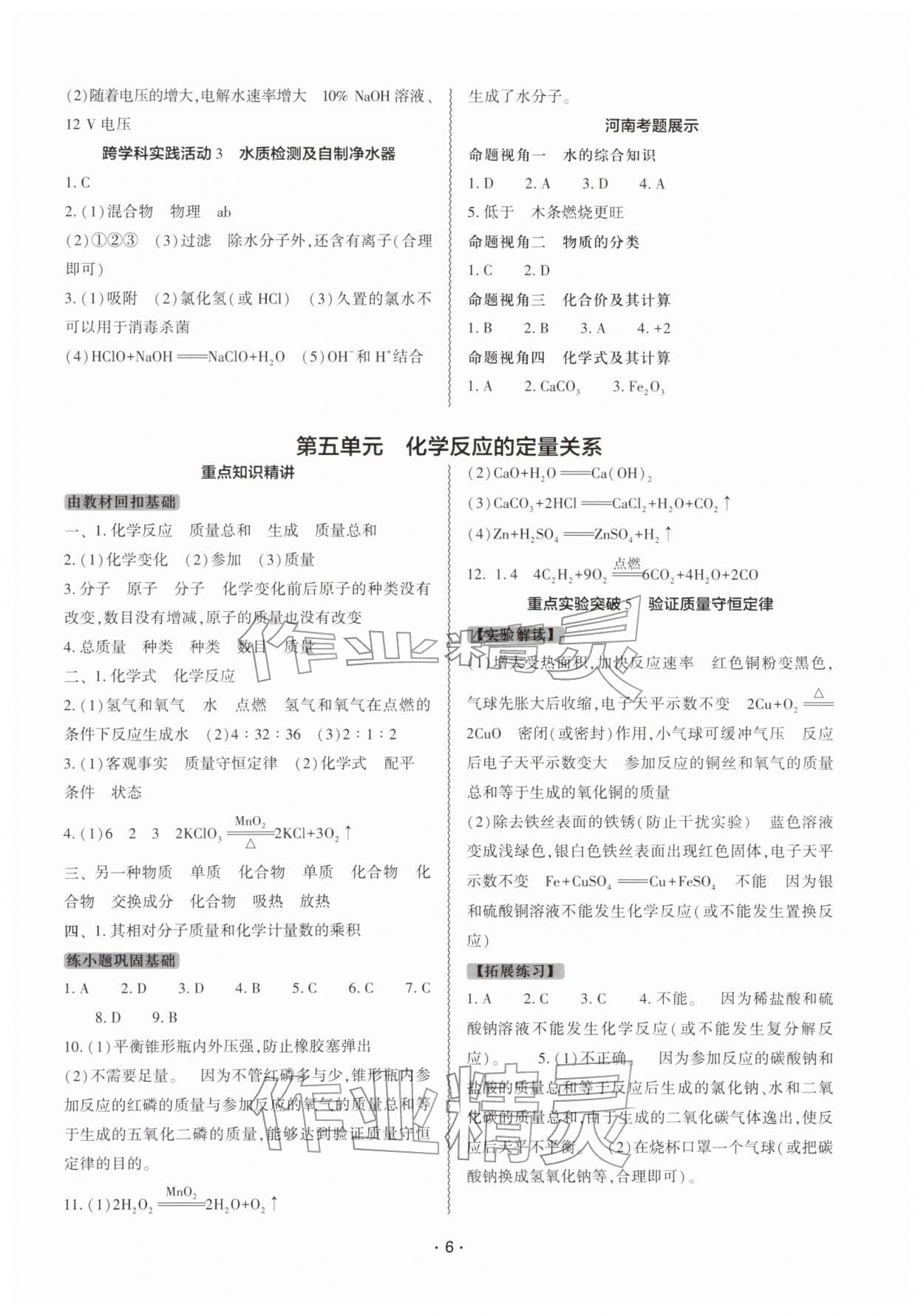 2026年中考复习精讲与测试化学中考&nbsp;参考答案第5页