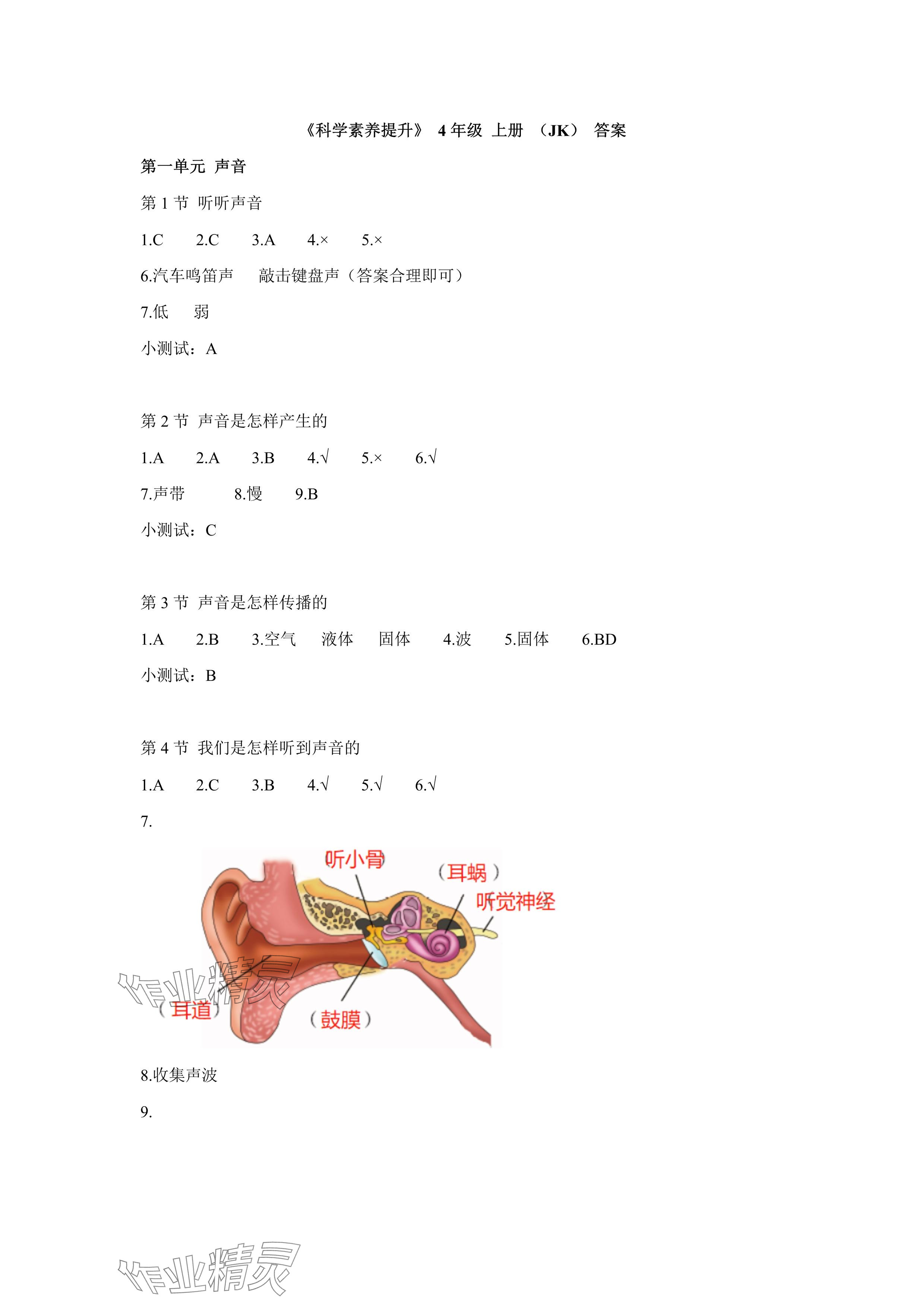 2024年科學(xué)素養(yǎng)提升四年級上冊教科版 參考答案第1頁