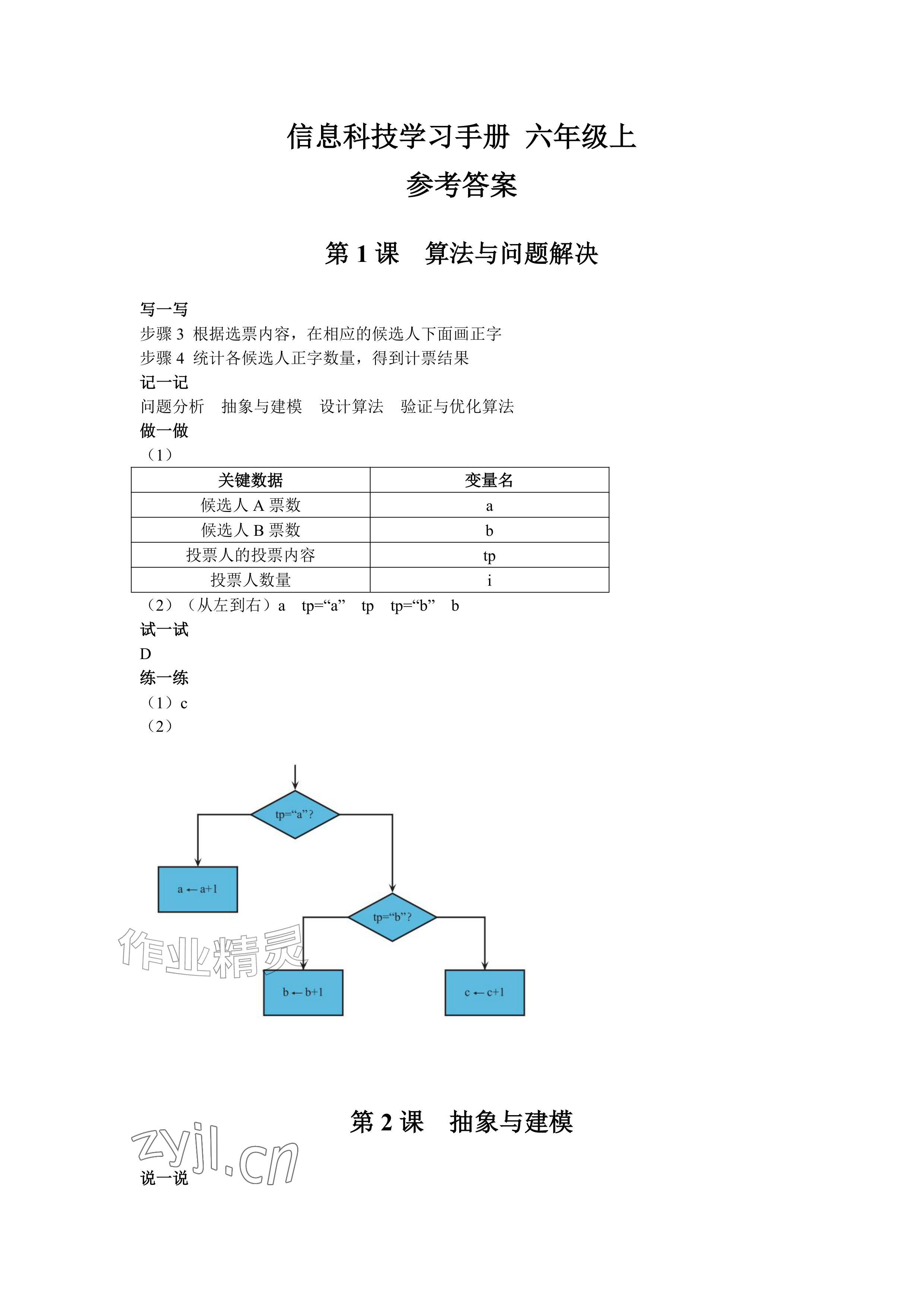 2026年信息科技学习手册六年级上册&nbsp;参考答案第1页