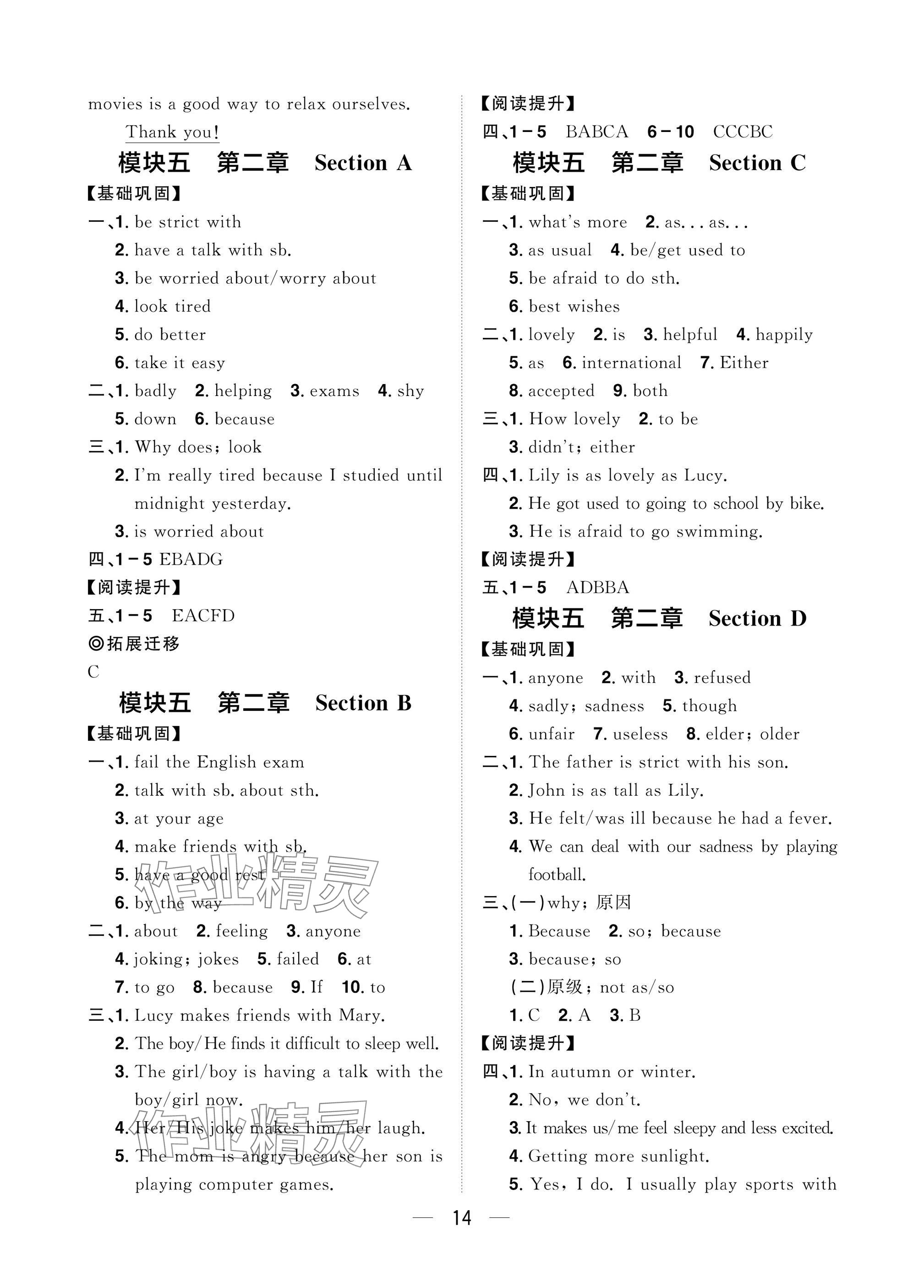 2025年陽光同學分層設計八年級英語下冊仁愛版福建專版 參考答案第14頁
