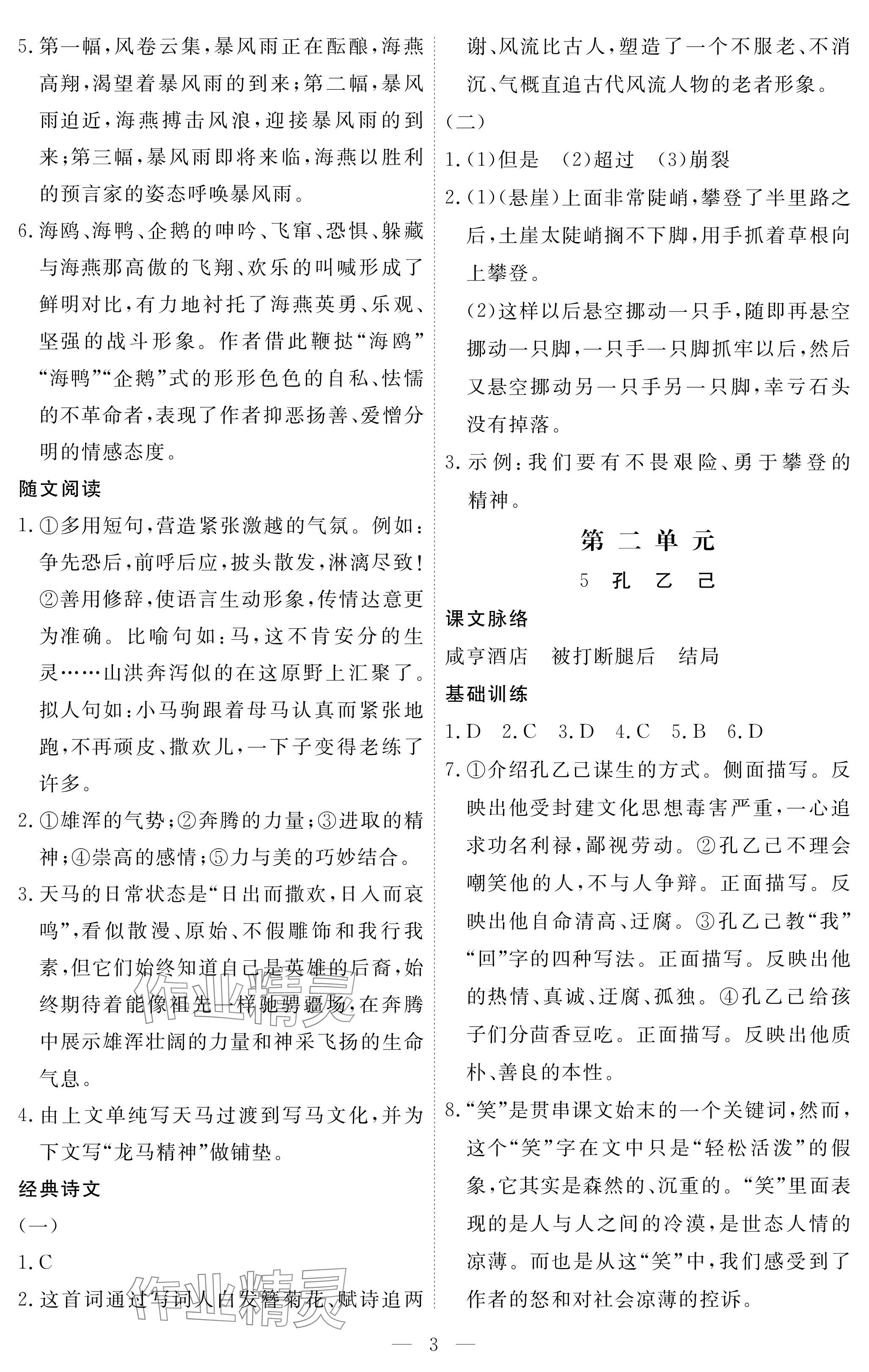 2025年一课一练创新练习九年级语文下册人教版 参考答案第3页