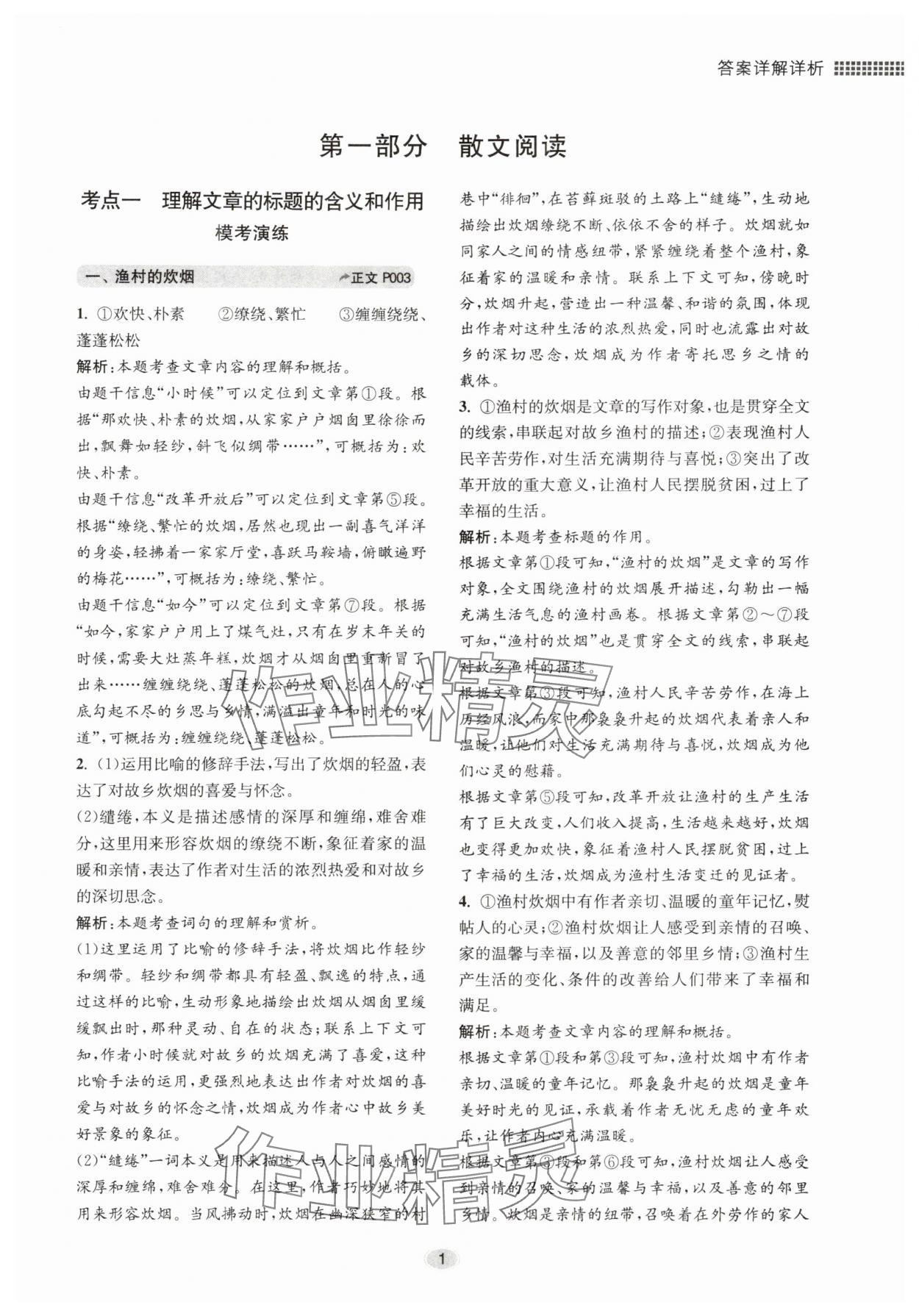 2025年初中现代文阅读专题集训九年级语文人教版 第1页