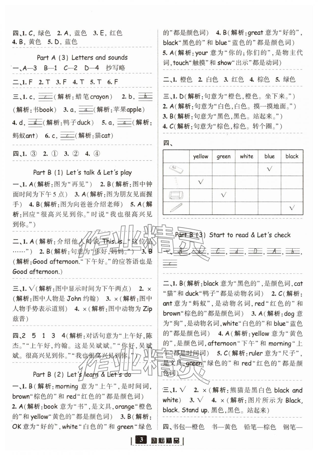 2023年勵耘書業(yè)勵耘新同步三年級英語上冊人教版 參考答案第3頁