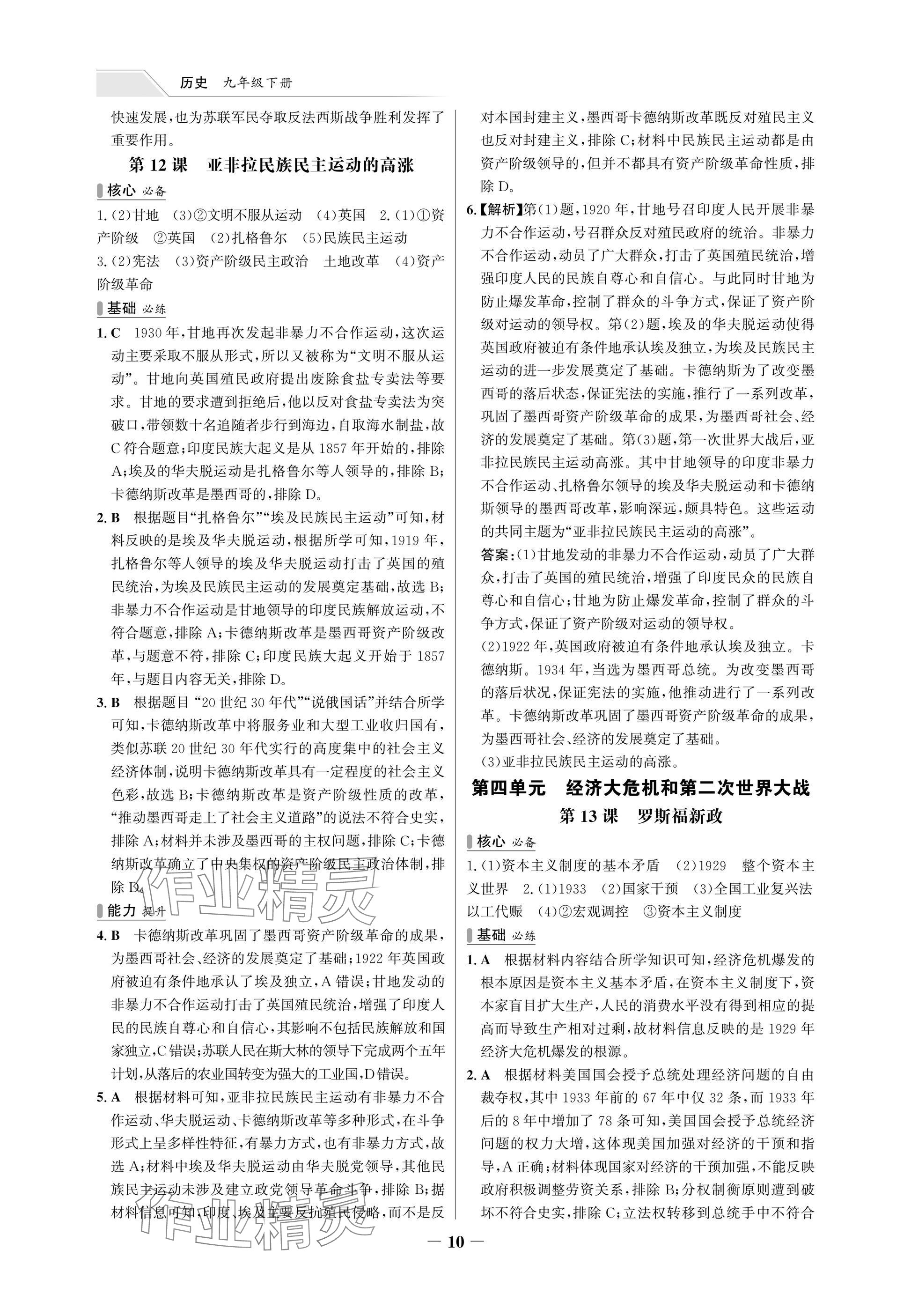 2025年世紀(jì)金榜百練百勝九年級歷史下冊人教版湖北專版 參考答案第10頁