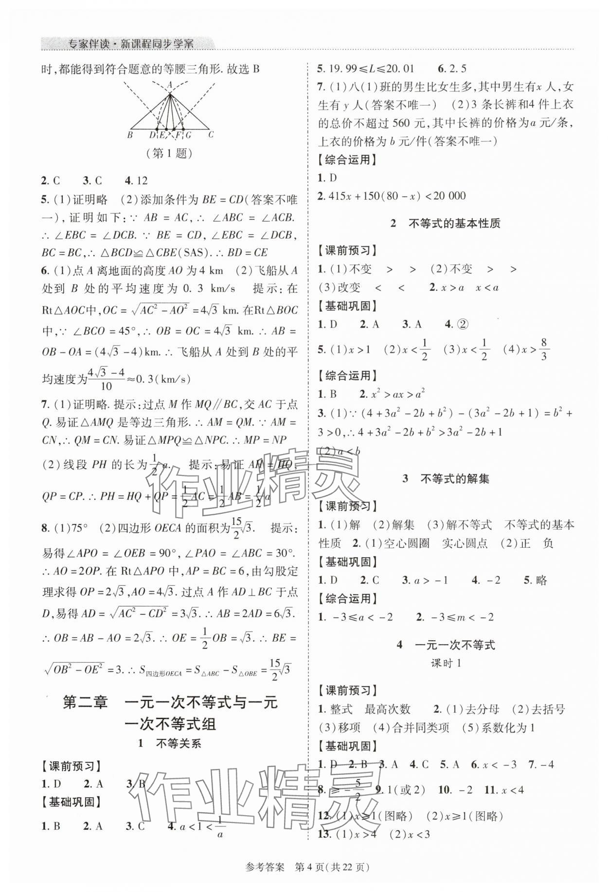 2025年新课程同步学案八年级数学下册北师大版 参考答案第4页