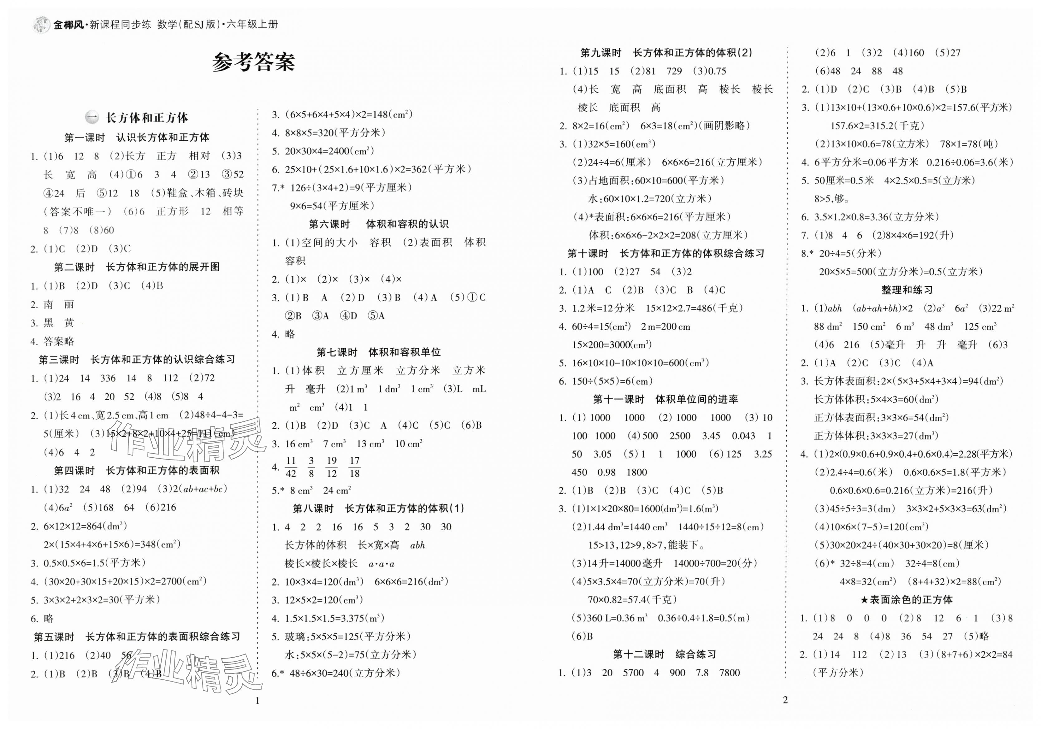 2025年金椰风新课程同步练六年级数学上册苏教版 第1页