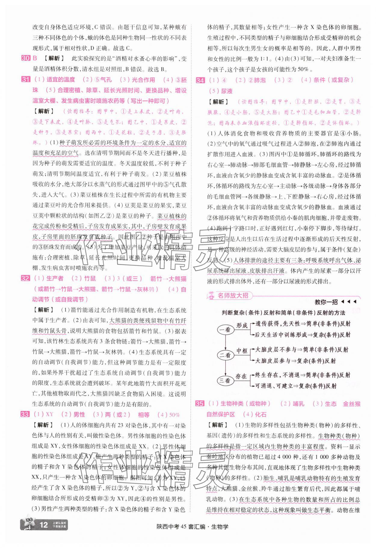 2025年金考卷45套匯編生物中考人教版陜西專版 參考答案第12頁