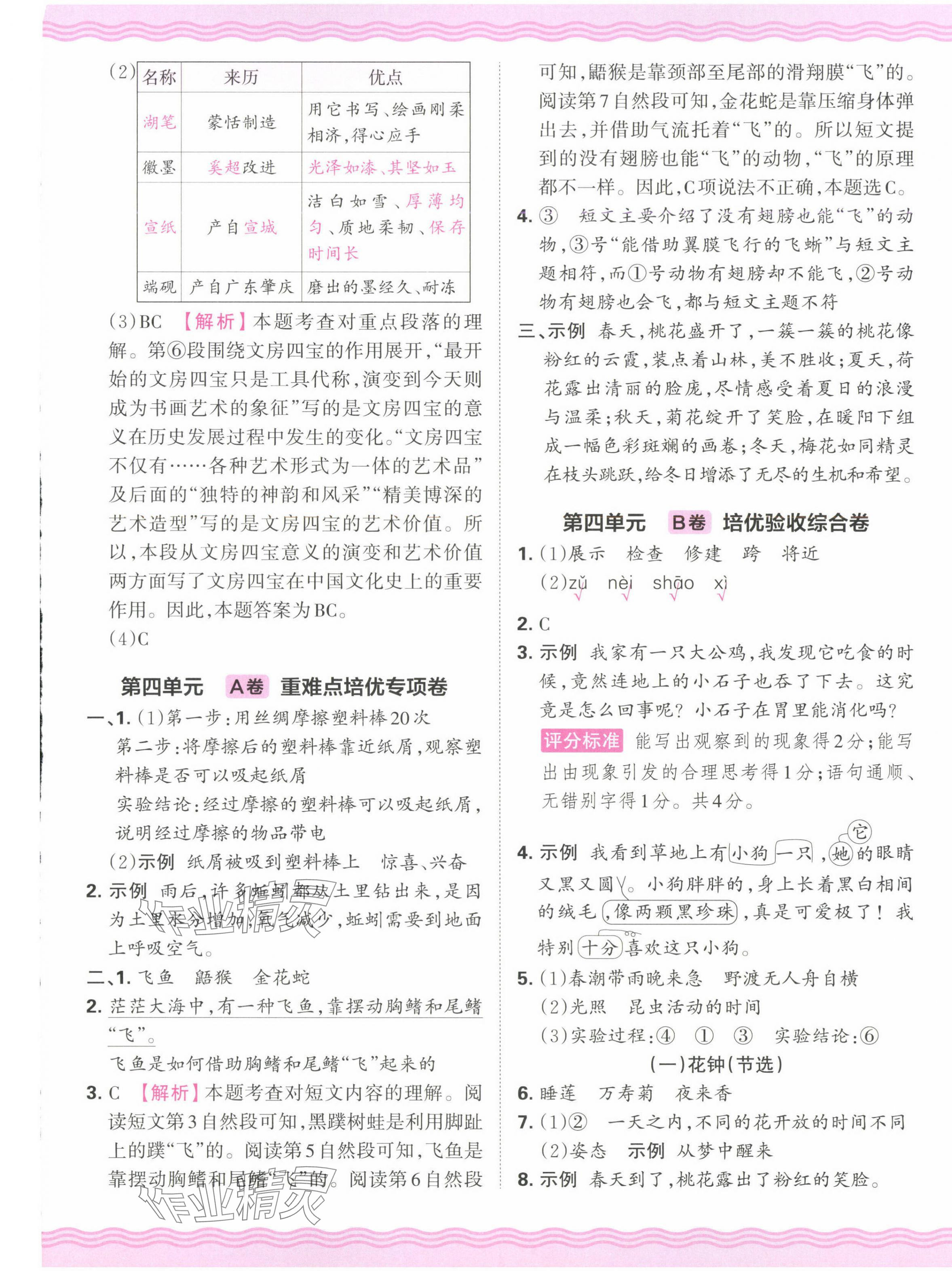 2025年王朝霞培优100分三年级语文下册人教版 参考答案第5页