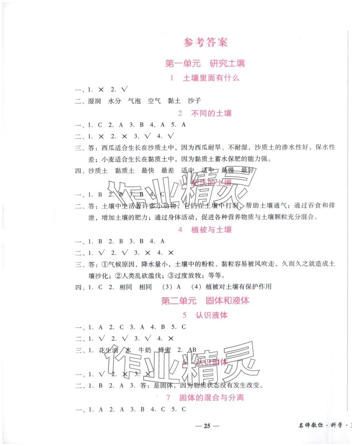 2025年小桔豆名师教你三年级科学上册苏教版 参考答案第1页