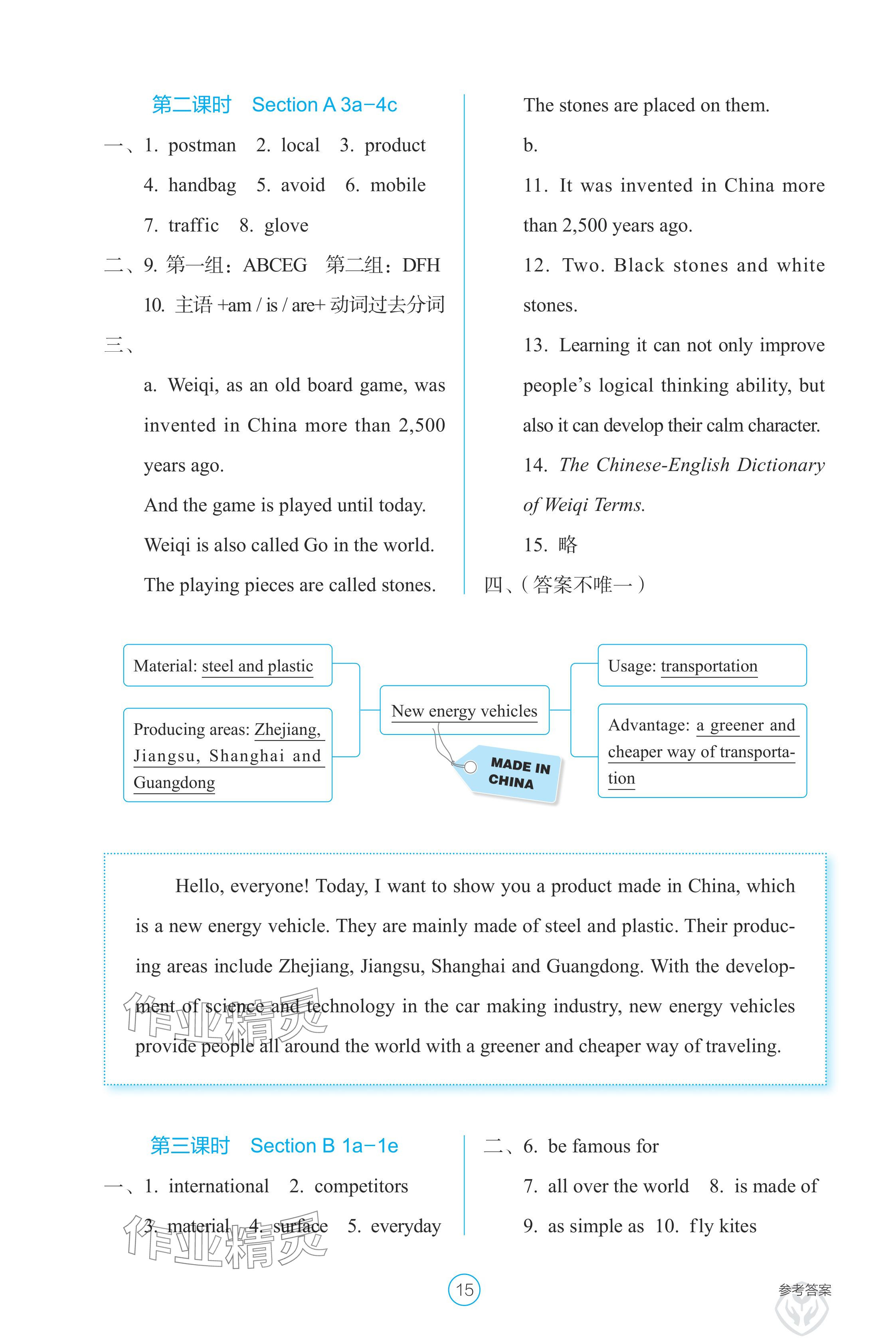 2024年学生基础性作业九年级英语全一册人教版 参考答案第15页