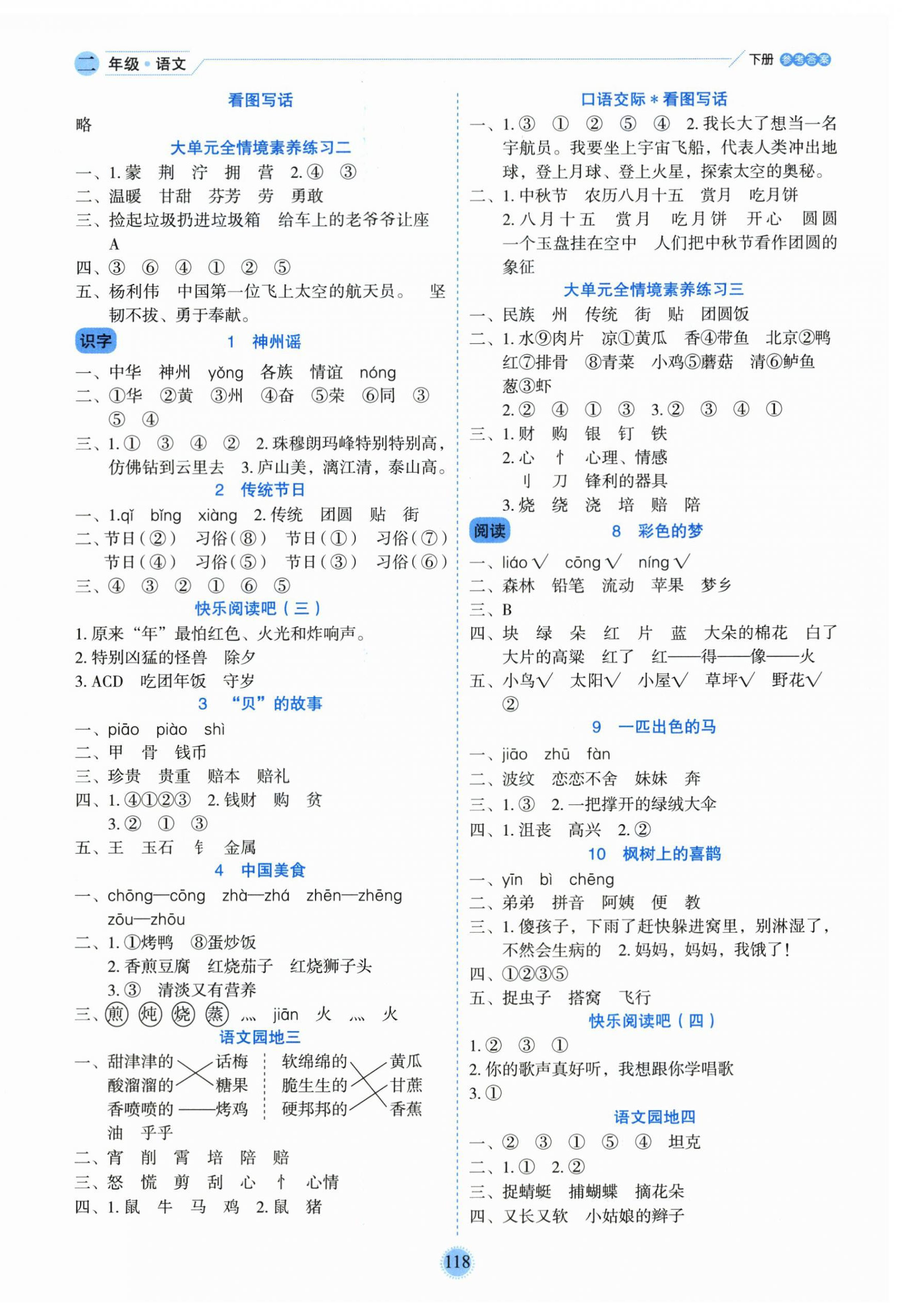 2026年优秀生作业本二年级语文下册人教版&nbsp;参考答案第2页