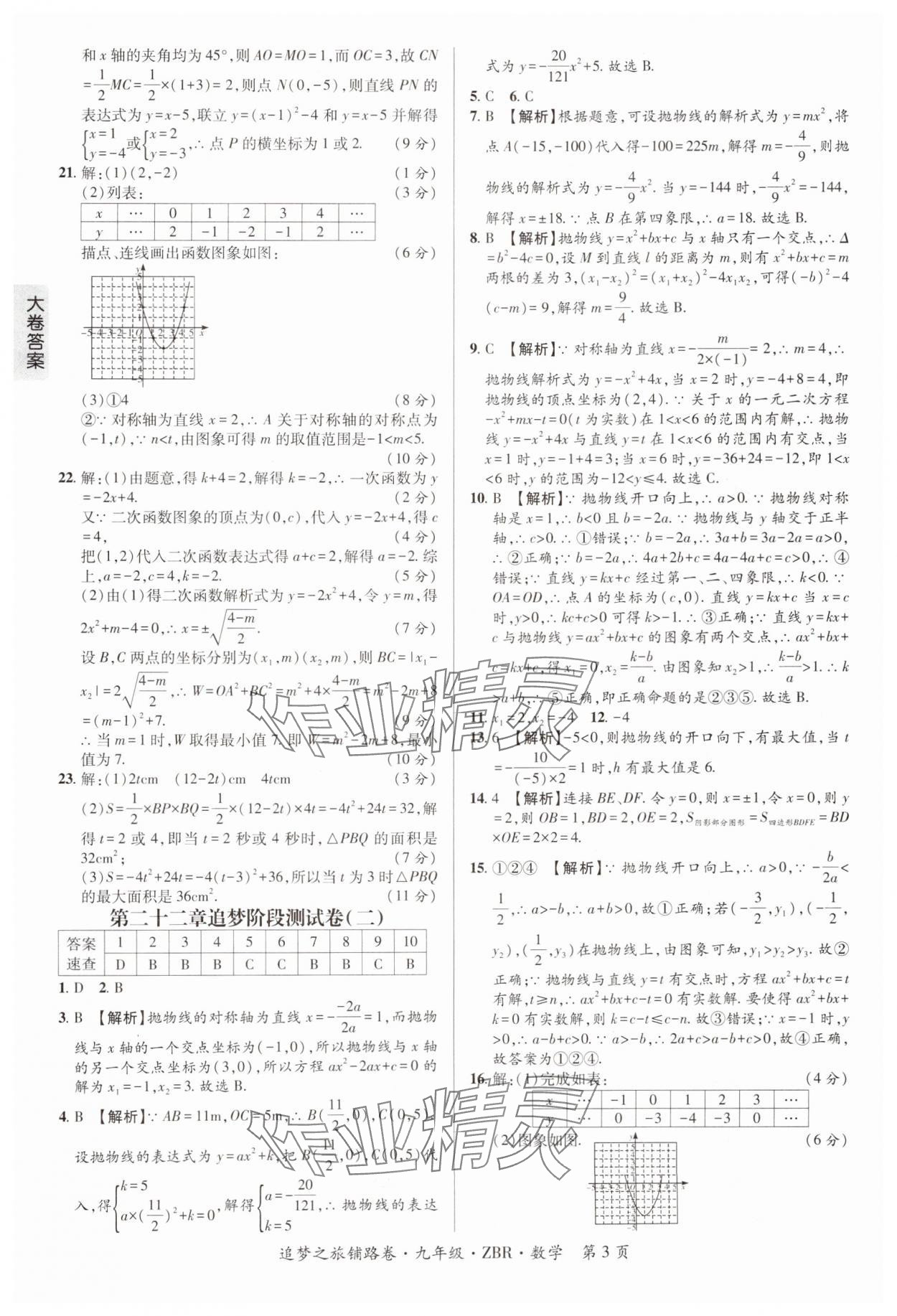 2024年追夢之旅鋪路卷九年級數學全一冊人教版河南專版 參考答案第3頁