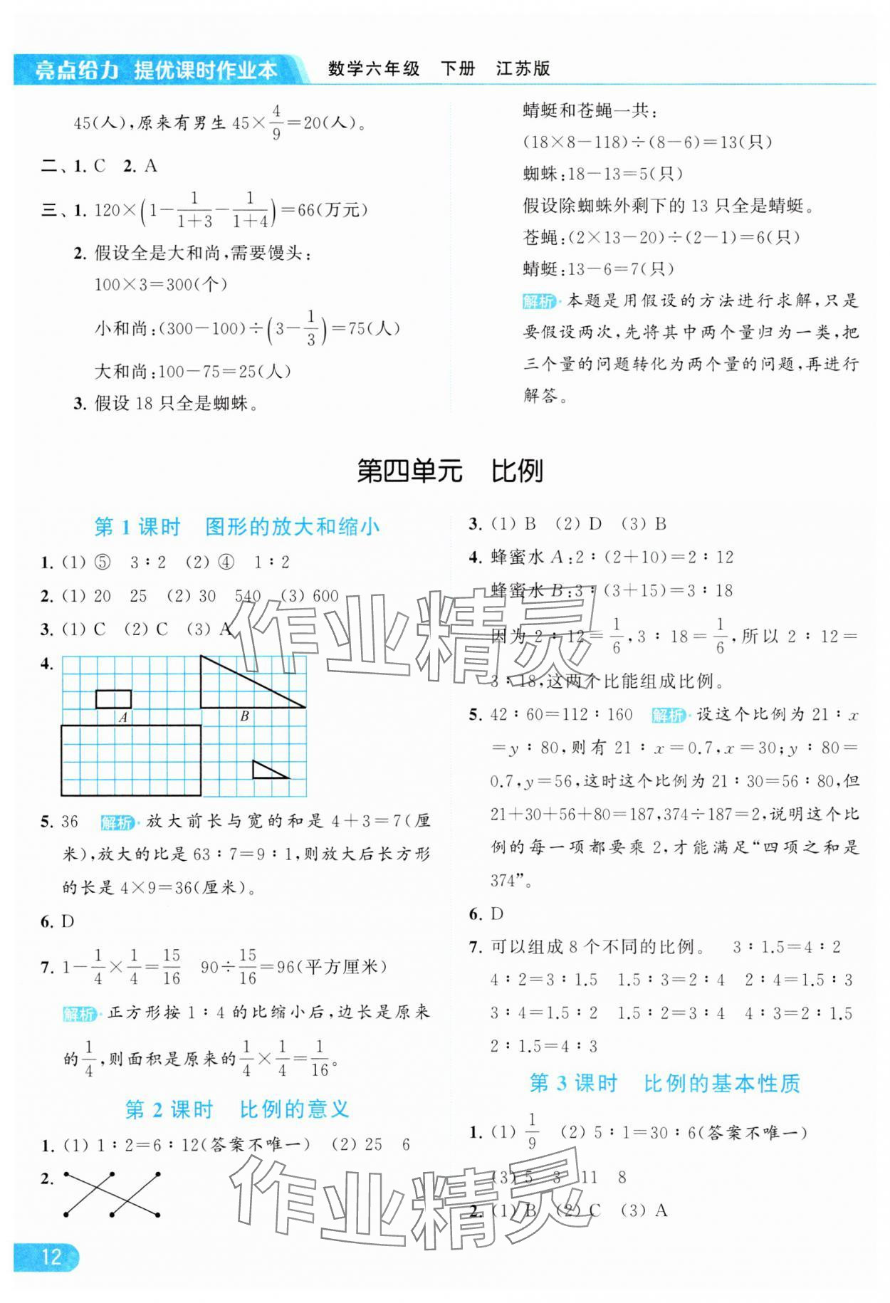 2024年亮点给力提优课时作业本六年级数学下册江苏版 参考答案第12页