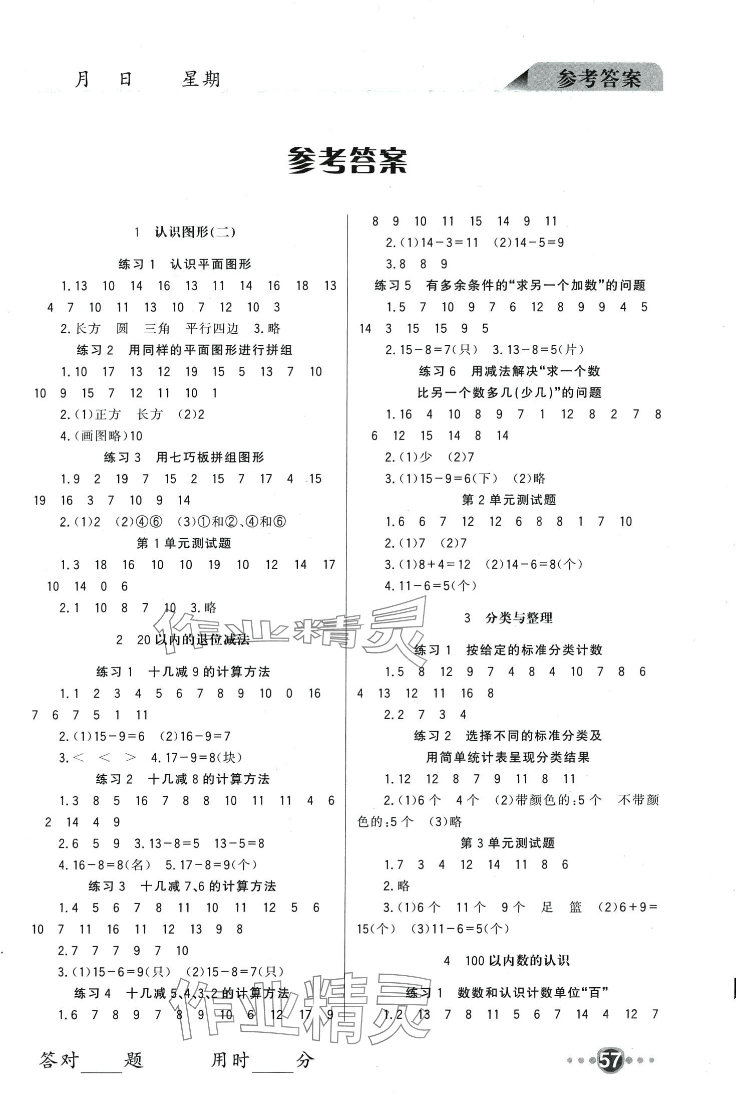 2024年小学口算速算四川民族出版社一年级数学下册人教版 第1页