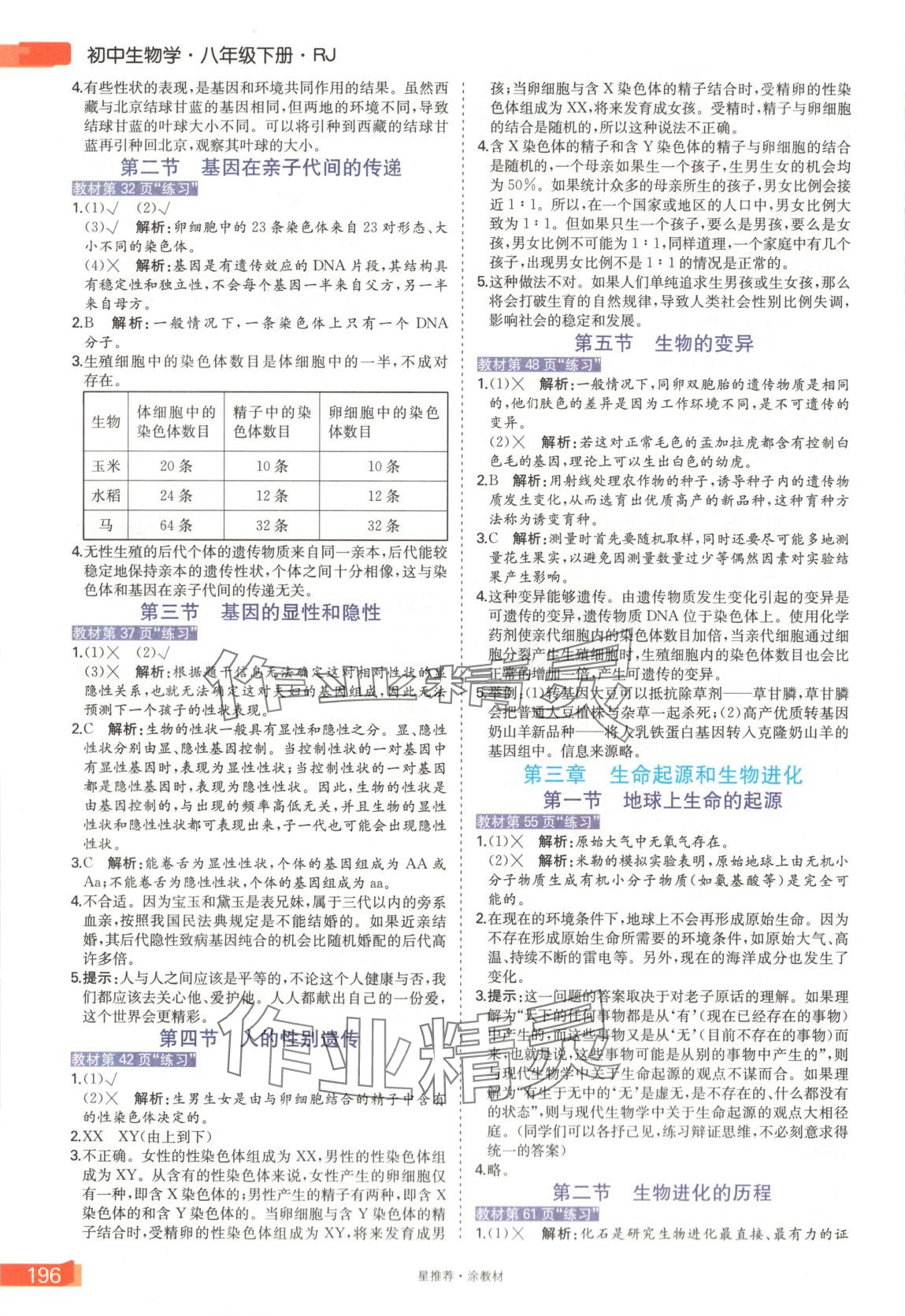 2025年星推薦涂教材八年級生物下冊人教版 第2頁