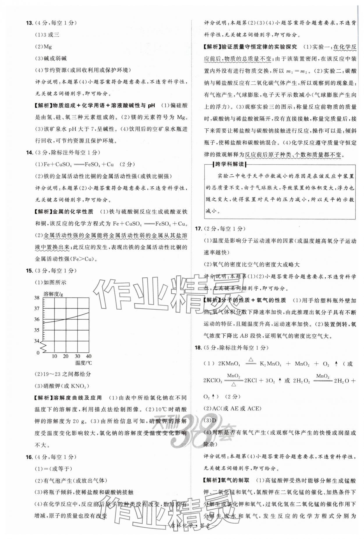 2024年天利38套中考試題精選化學(xué)吉林專版 參考答案第2頁