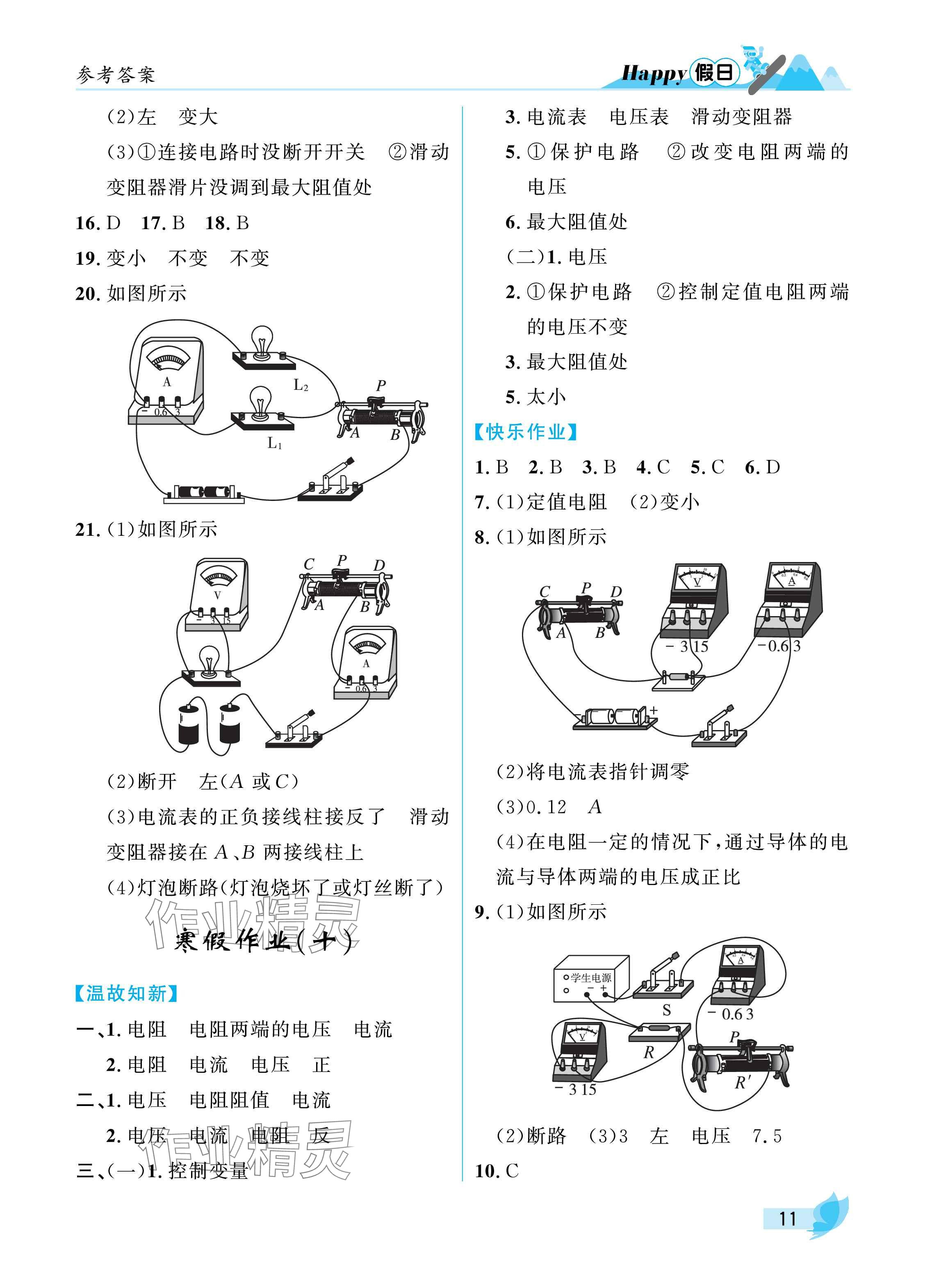 2025年寒假Happy假日九年级物理鲁科版 参考答案第11页