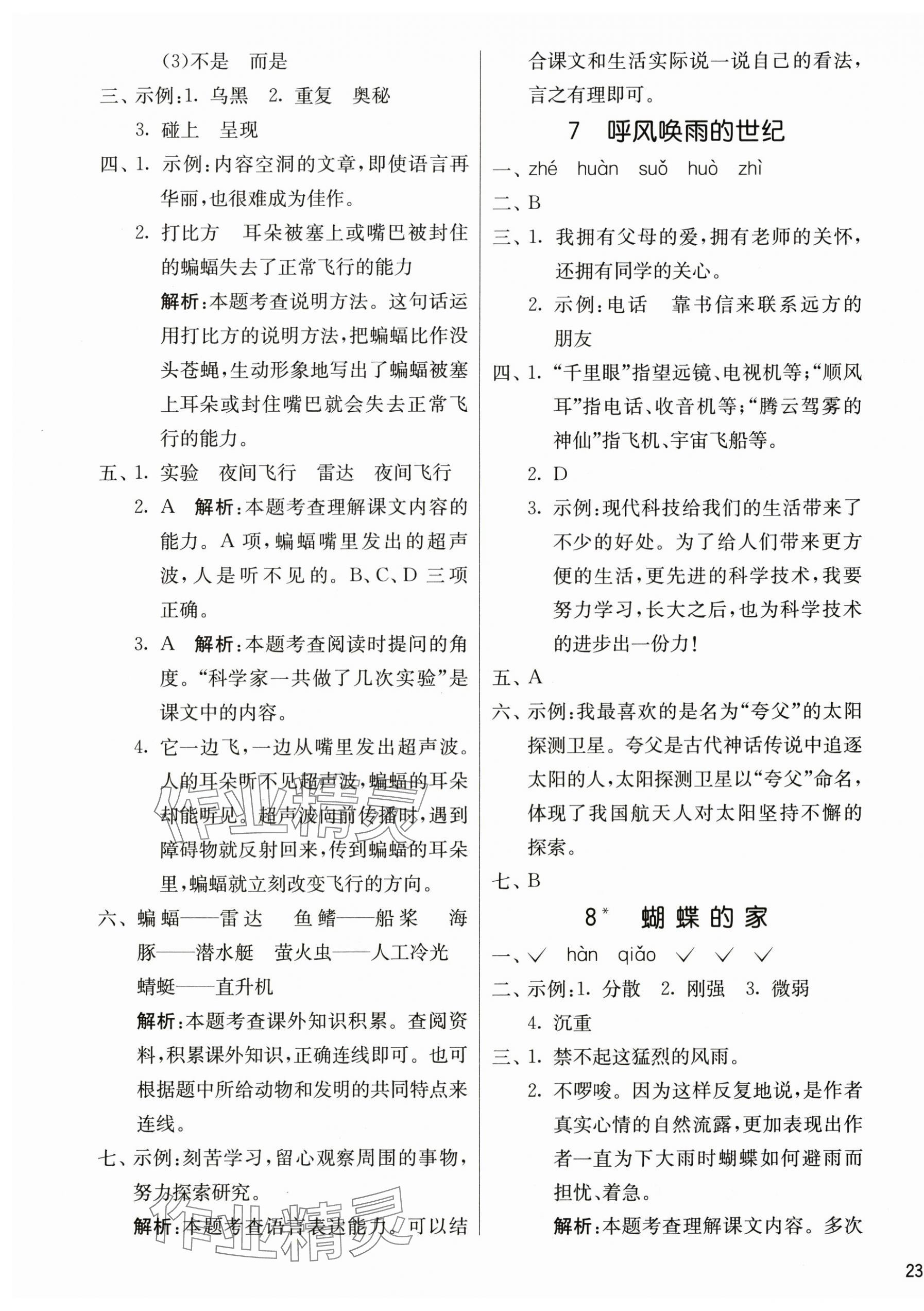 2025年課時訓練江蘇人民出版社四年級語文上冊人教版 參考答案第5頁