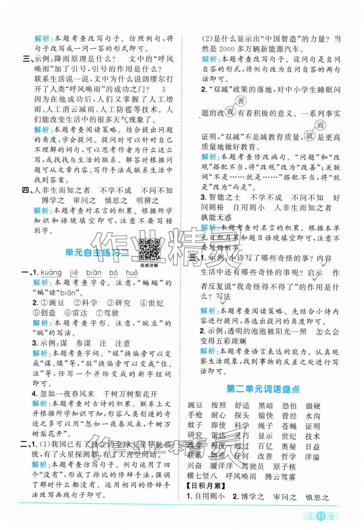 2024年阳光同学课时优化作业四年级语文上册人教版 参考答案第11页