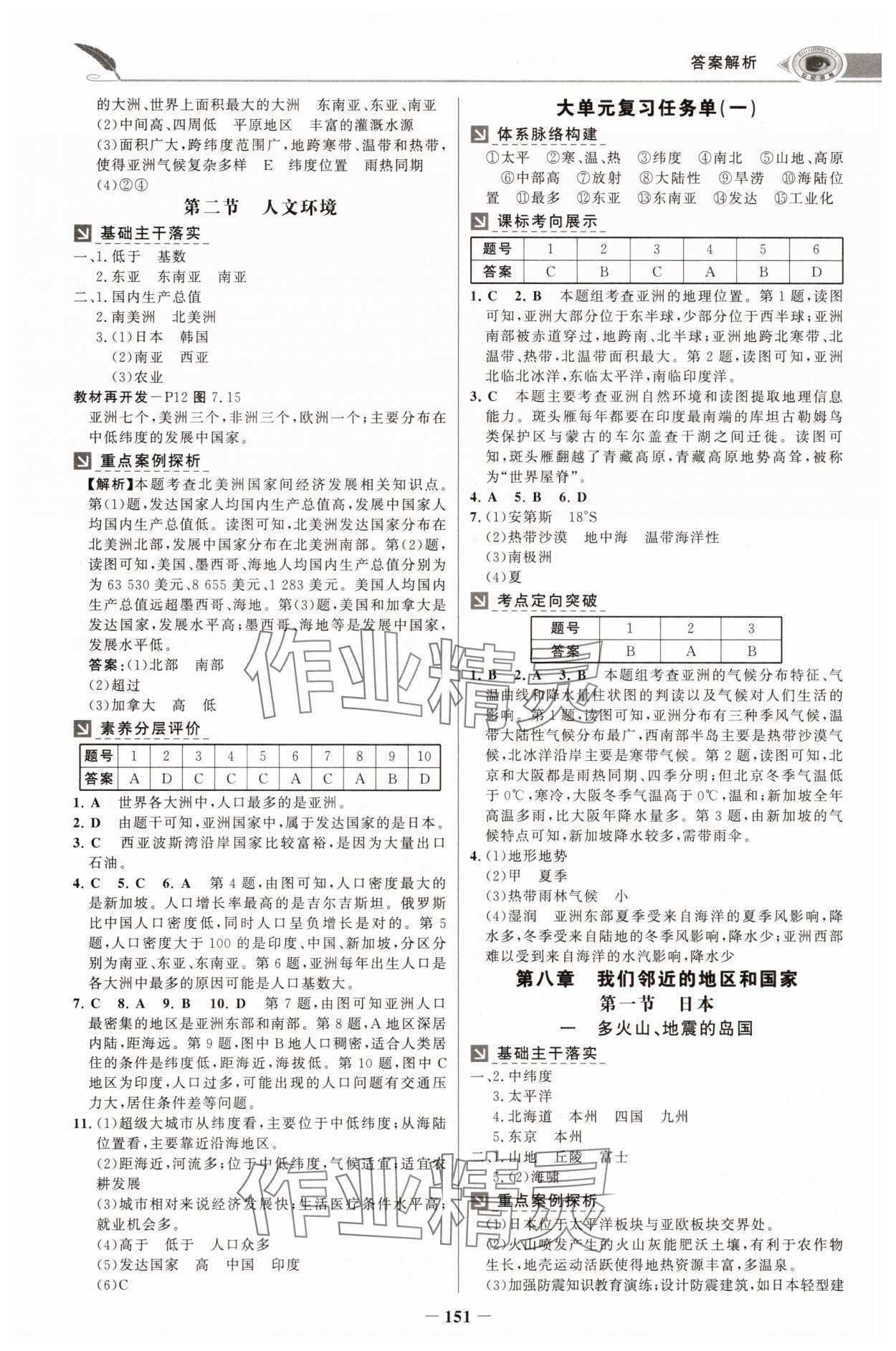 2025年世纪金榜金榜学案七年级地理下册人教版河南专版 参考答案第2页