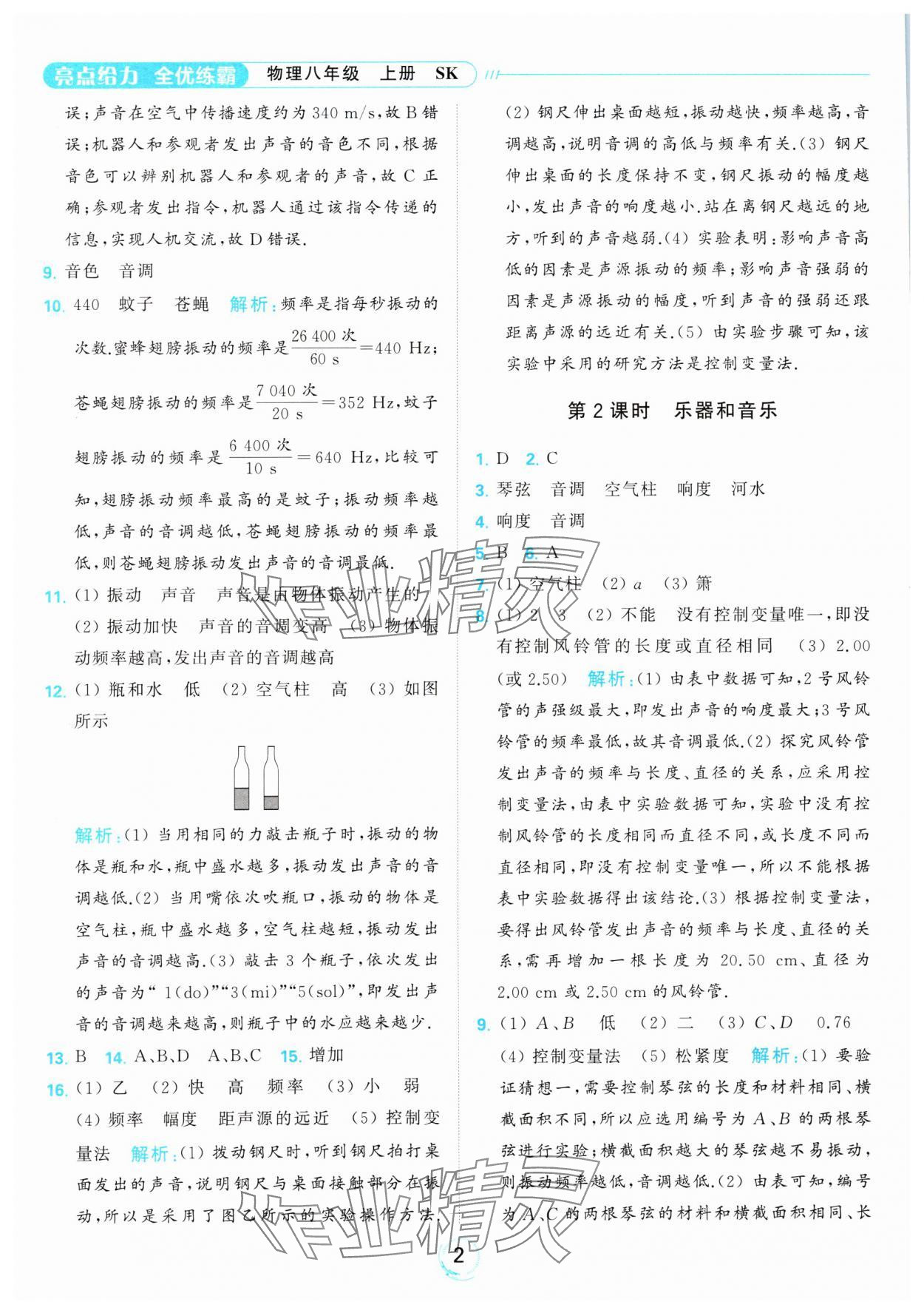 2023年亮點(diǎn)給力全優(yōu)練霸八年級(jí)物理上冊(cè)蘇科版 參考答案第2頁(yè)