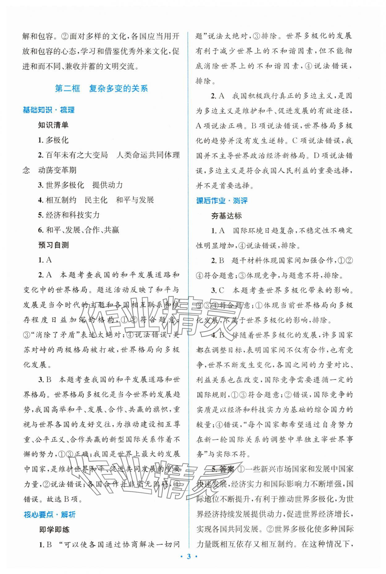 2025年同步解析與測評學考練九年級道德與法治下冊人教版精編版 參考答案第3頁